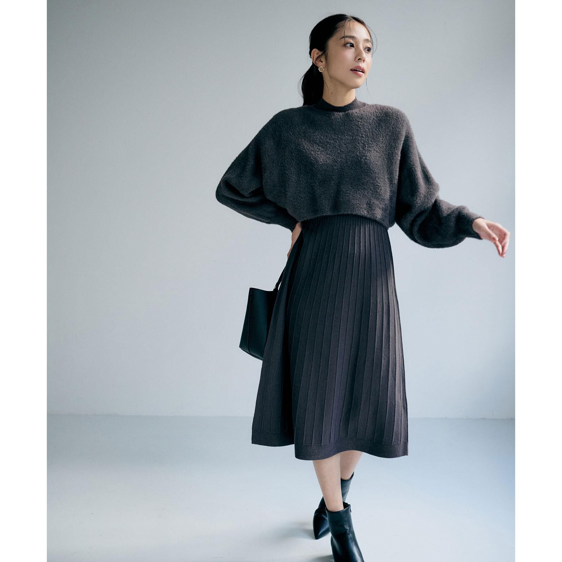 index「ラメフェザープルオーバーセット ニットワンピース【洗濯機OK】《XS～LL》」|スーツ|