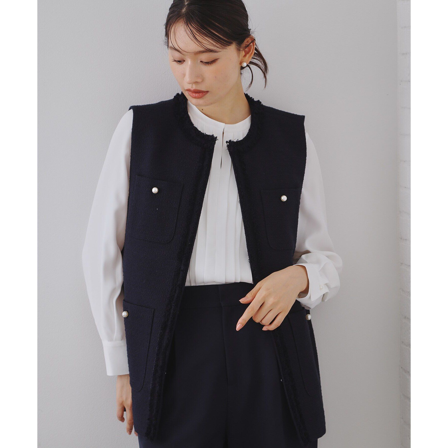OPAQUE.CLIP「《通勤・セレモニー対応》コットンツイードジレ」|ベスト・ジレ|ネイビー(094)