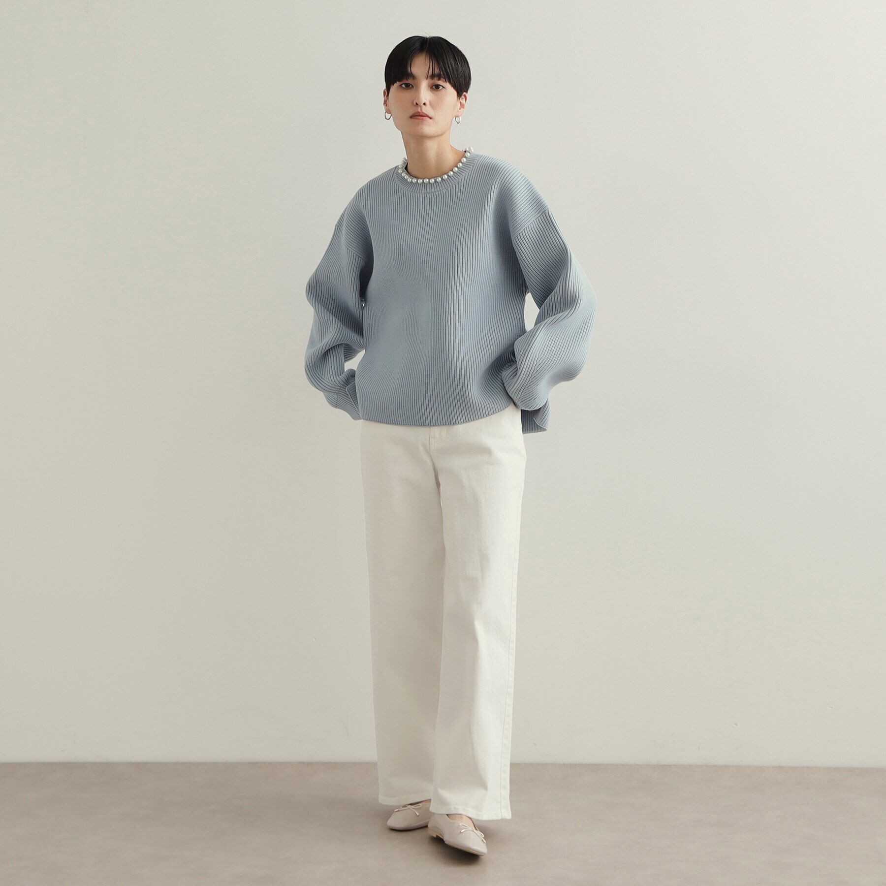 OPAQUE.CLIP「パール調ボタン付ニット【洗濯機洗い可/抗ピル】」|ニット・セーター|