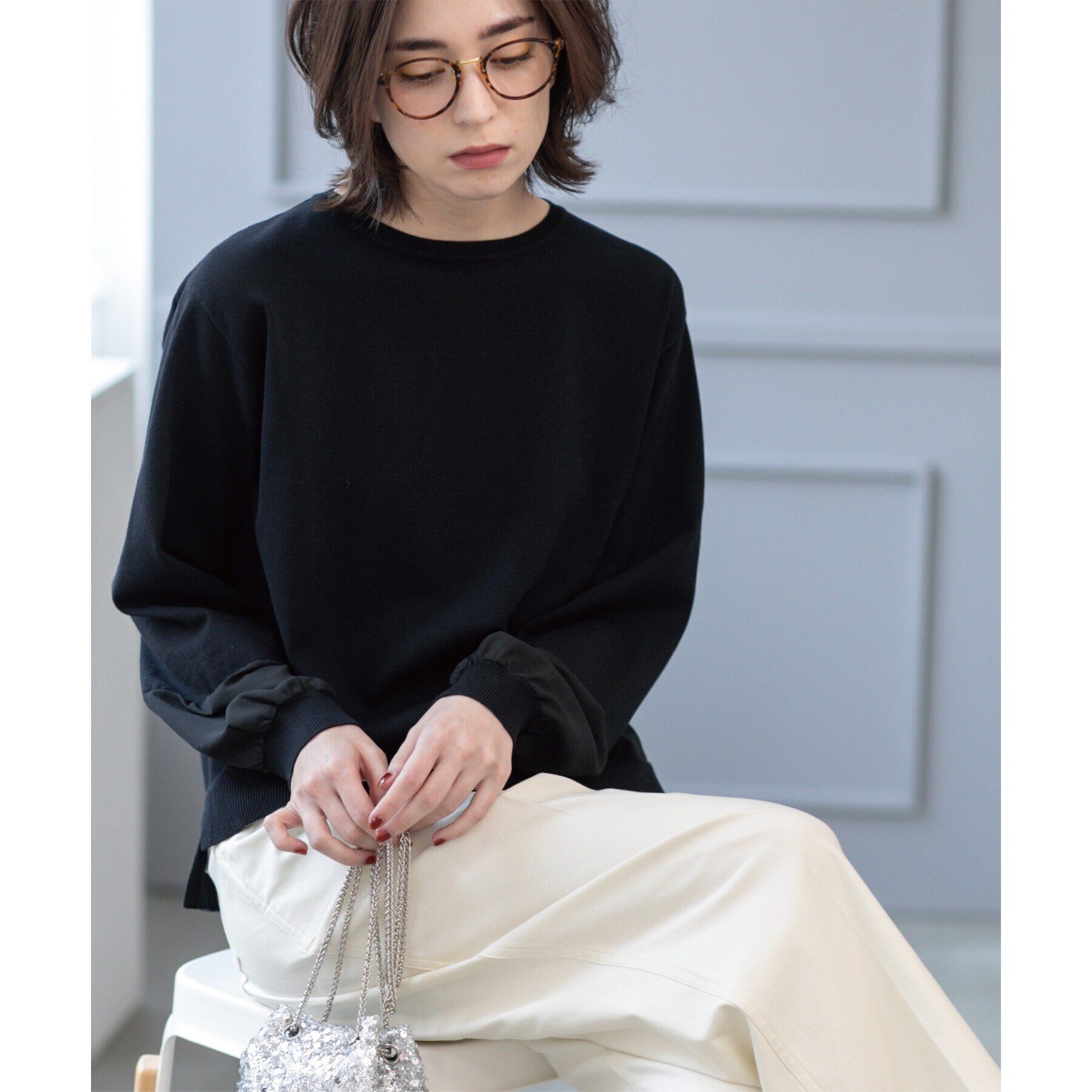 OPAQUE.CLIP「ジョーゼット切替スリーブニット【洗濯機洗い可】」|ニット・セーター|