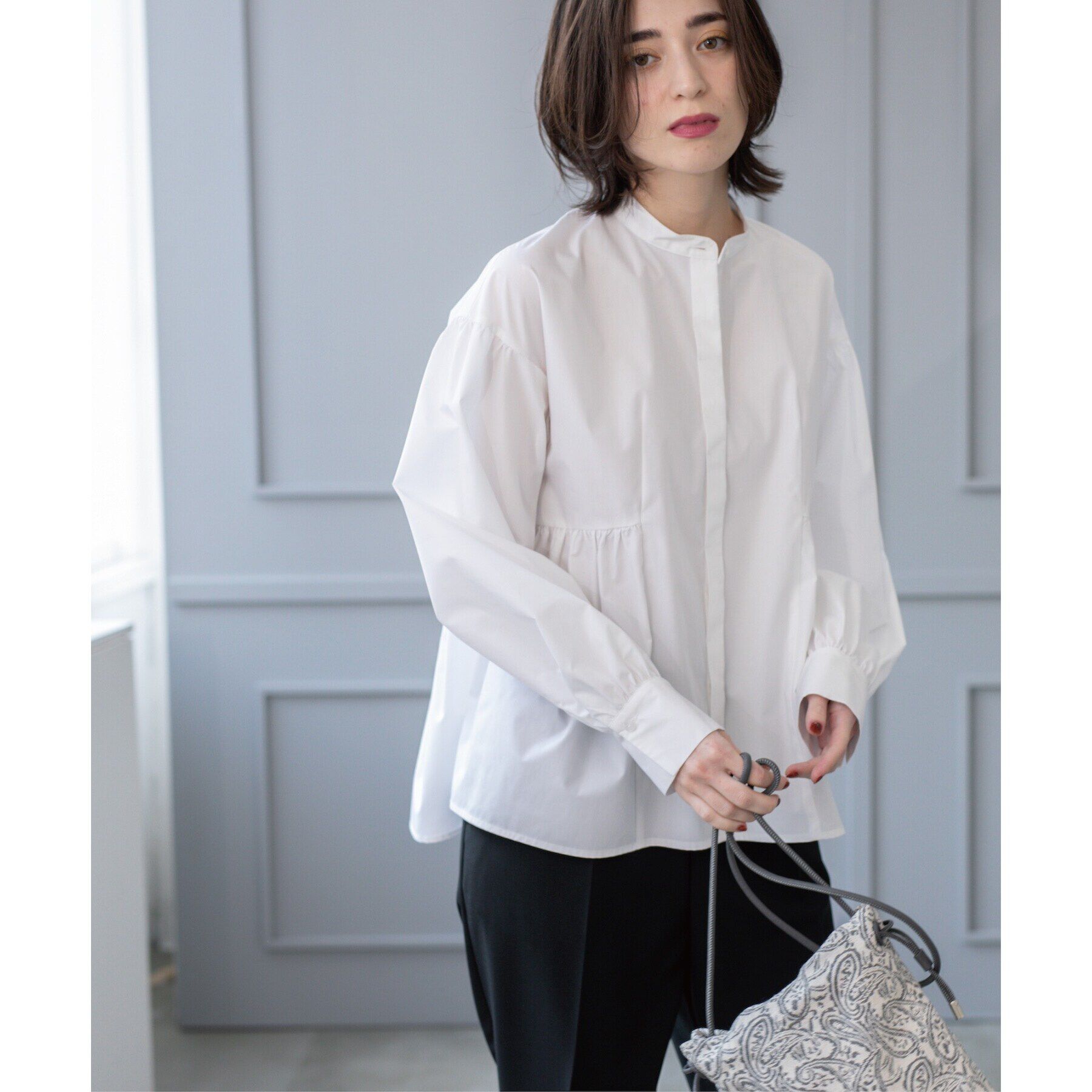 OPAQUE.CLIP「バンドカラーペプラムシャツ【洗濯機洗い可】」|シャツ・ブラウス|