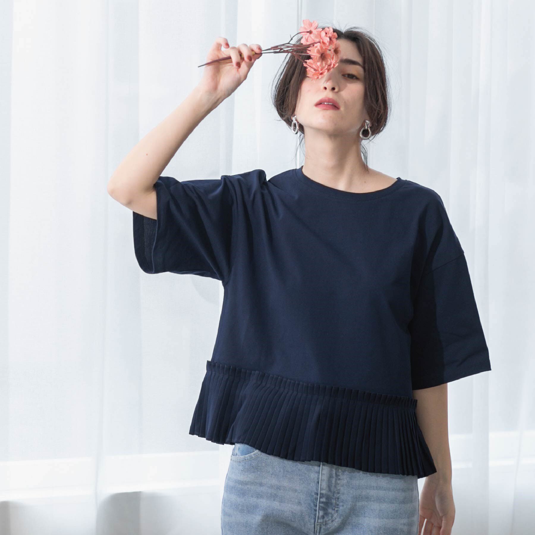 OPAQUE.CLIP「プリーツデザインドッキングトップス【洗濯機洗い可】」|Tシャツ・カットソー|