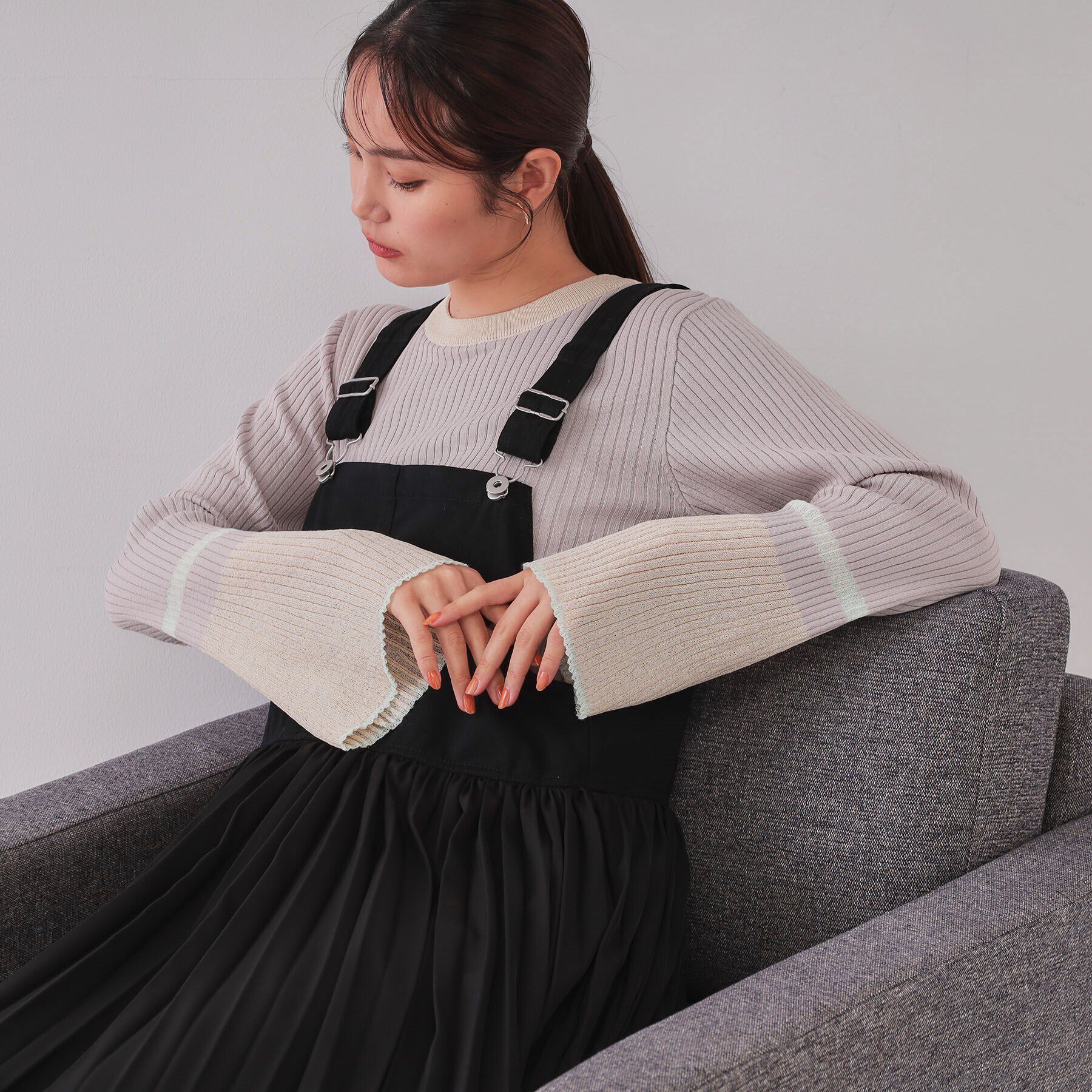 OPAQUE.CLIP「配色フレアスリーブワイドリブニット【洗濯機洗い可】」|ニット・セーター|