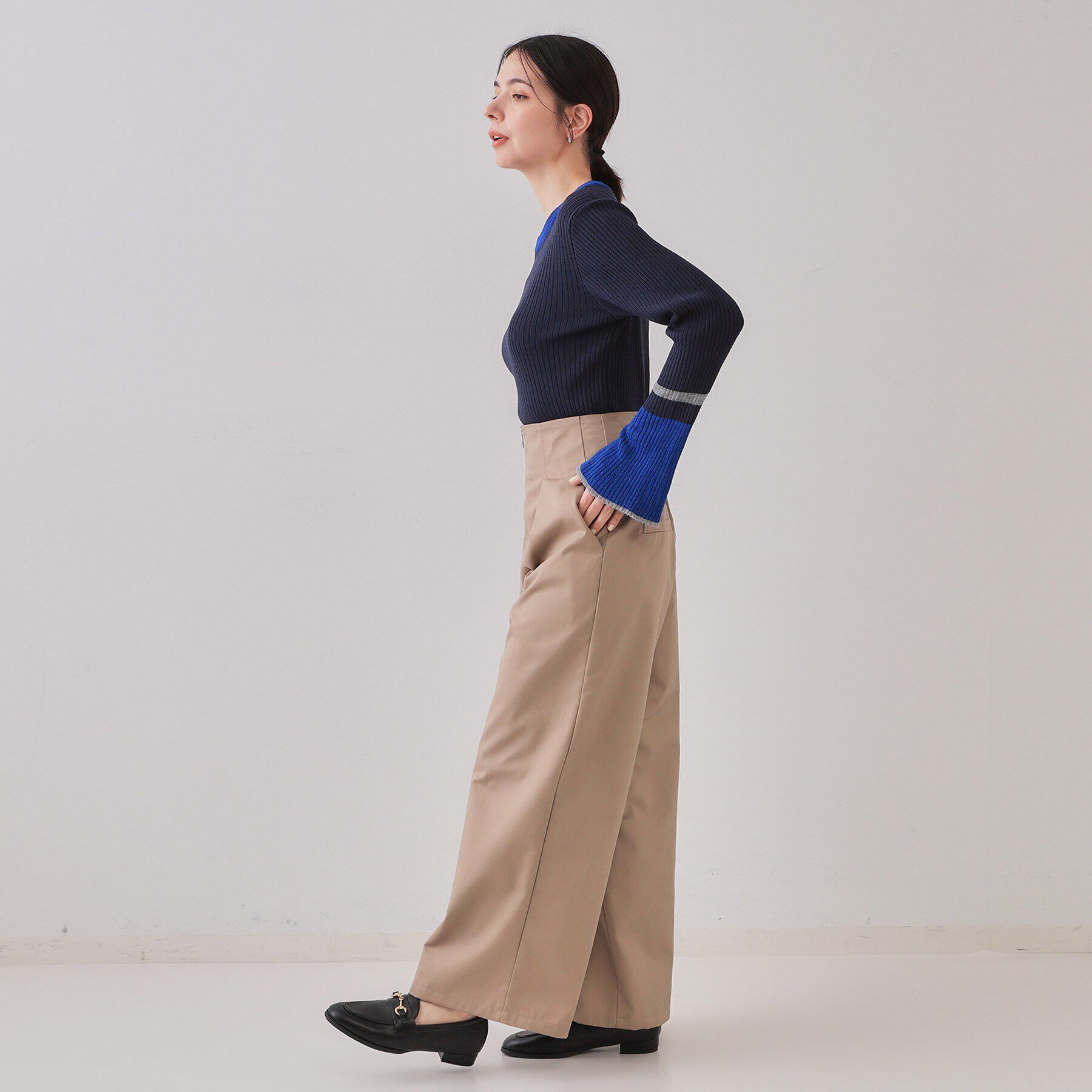 OPAQUE.CLIP「配色フレアスリーブワイドリブニット【洗濯機洗い可】」|ニット・セーター|