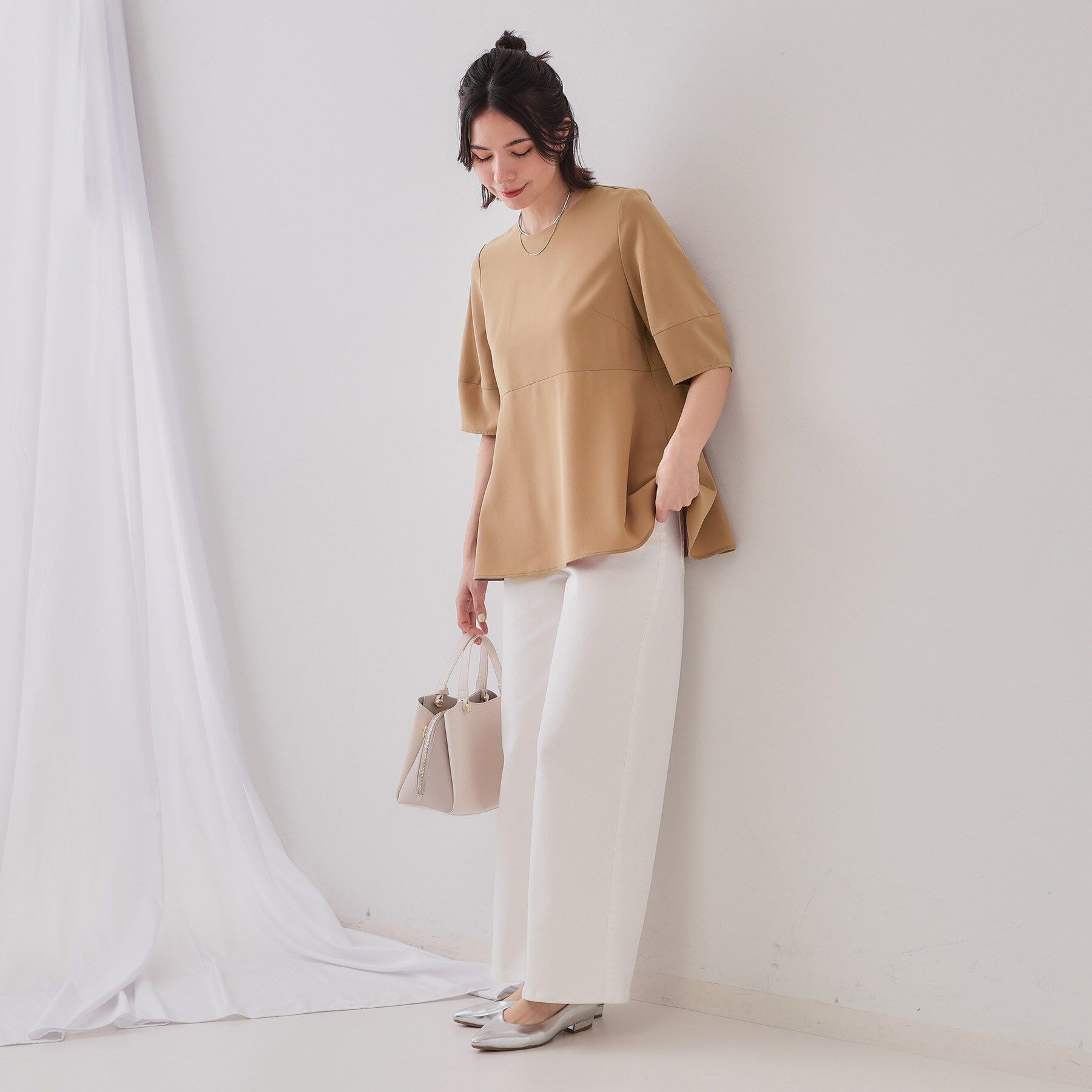 OPAQUE.CLIP「《6色展開》ストレッチペプラムブラウス/セットアップ対応【洗濯機洗い可/防シワ】」|シャツ・ブラウス|