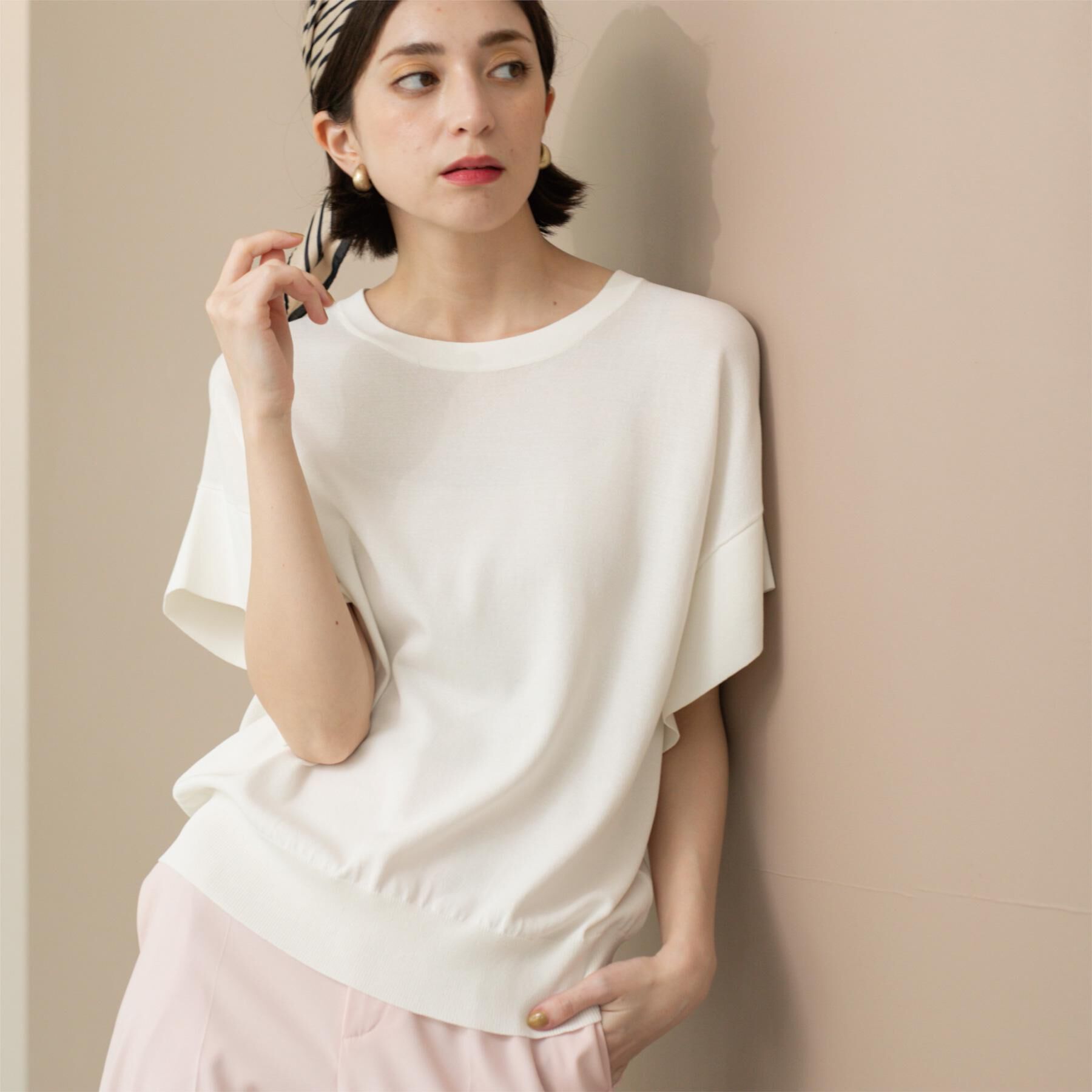 OPAQUE.CLIP「フリルスリーブニット【UVケア/接触冷感/洗濯機洗い可/抗ピル】」|ニット・セーター|