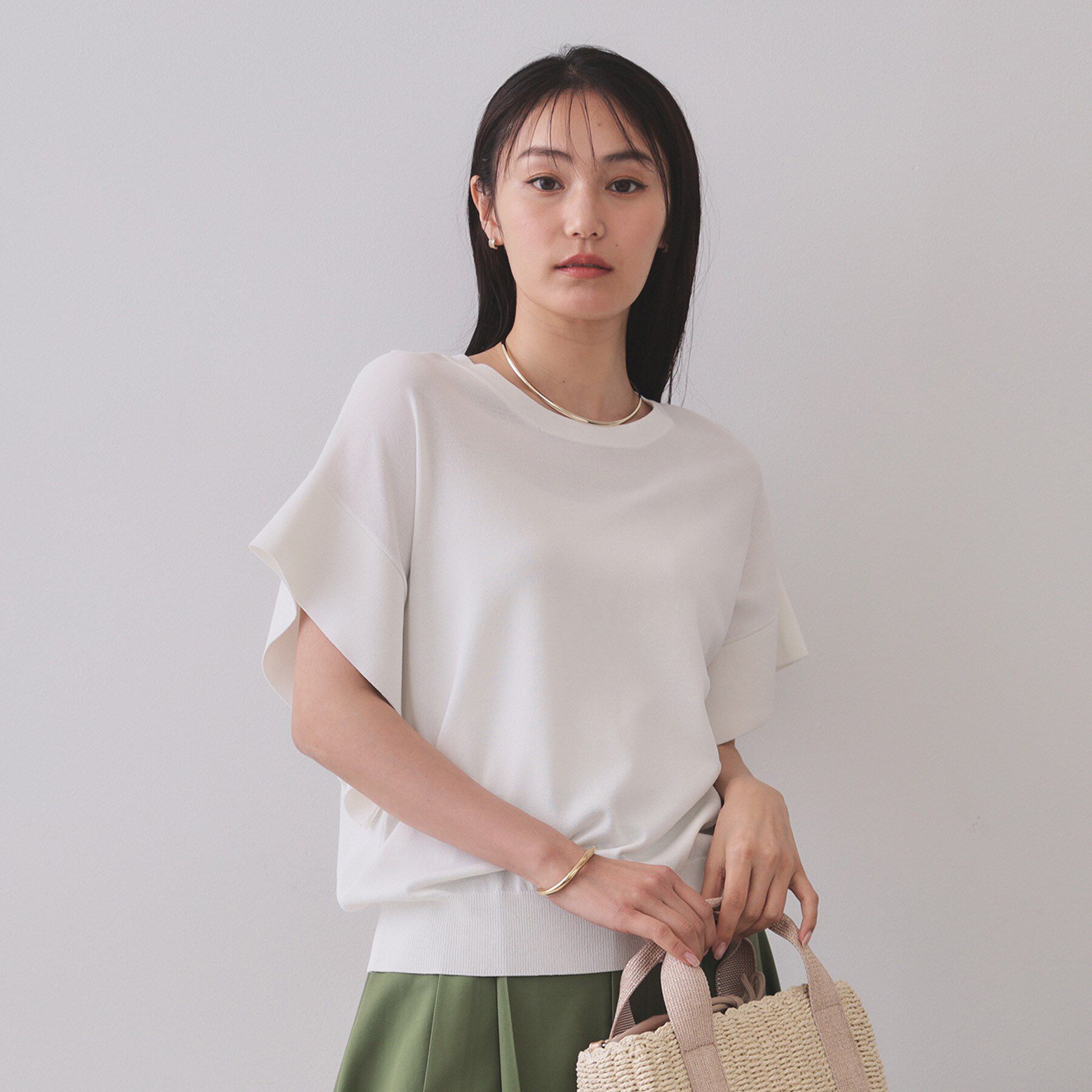 OPAQUE.CLIP「フリルスリーブニット【UVケア/接触冷感/洗濯機洗い可/抗ピル】」|ニット・セーター|