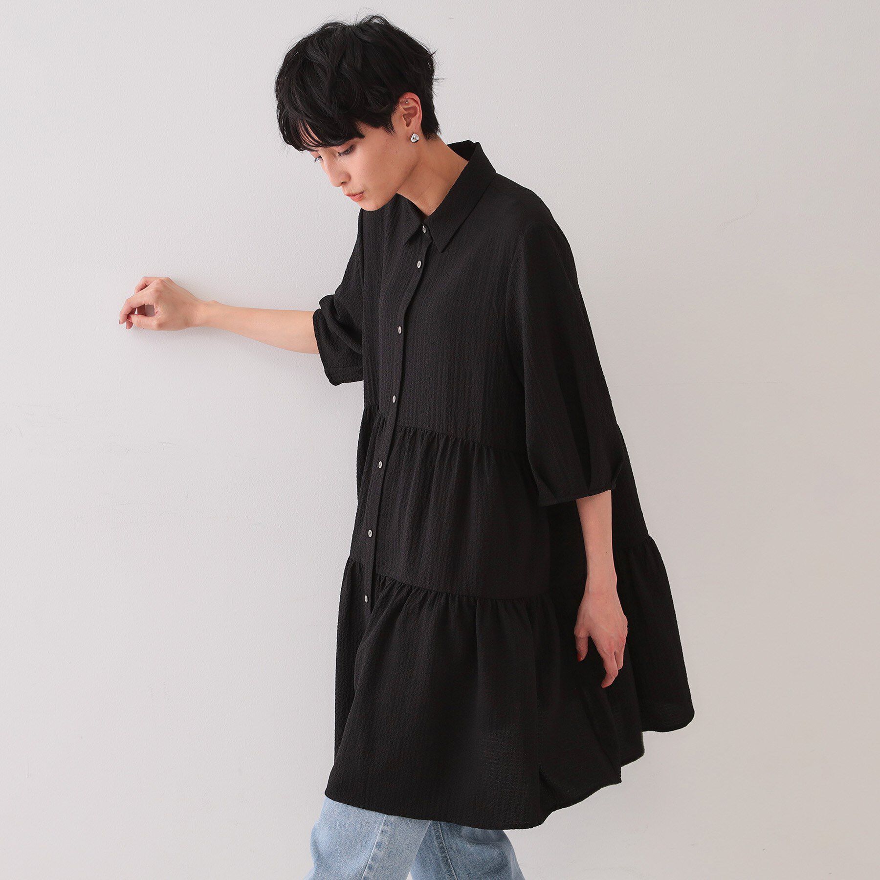 OPAQUE.CLIP「ふくれジャカードティアードチュニックブラウス【洗濯機洗い可】」|シャツ・ブラウス|