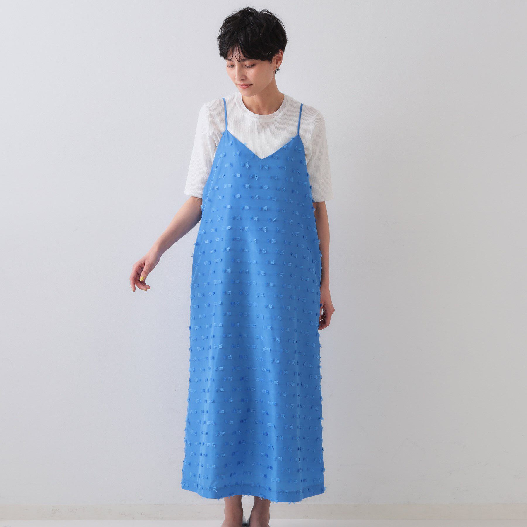 OPAQUE.CLIP「リボンジャカードキャミワンピース【洗濯機洗い可】」|ワンピース|