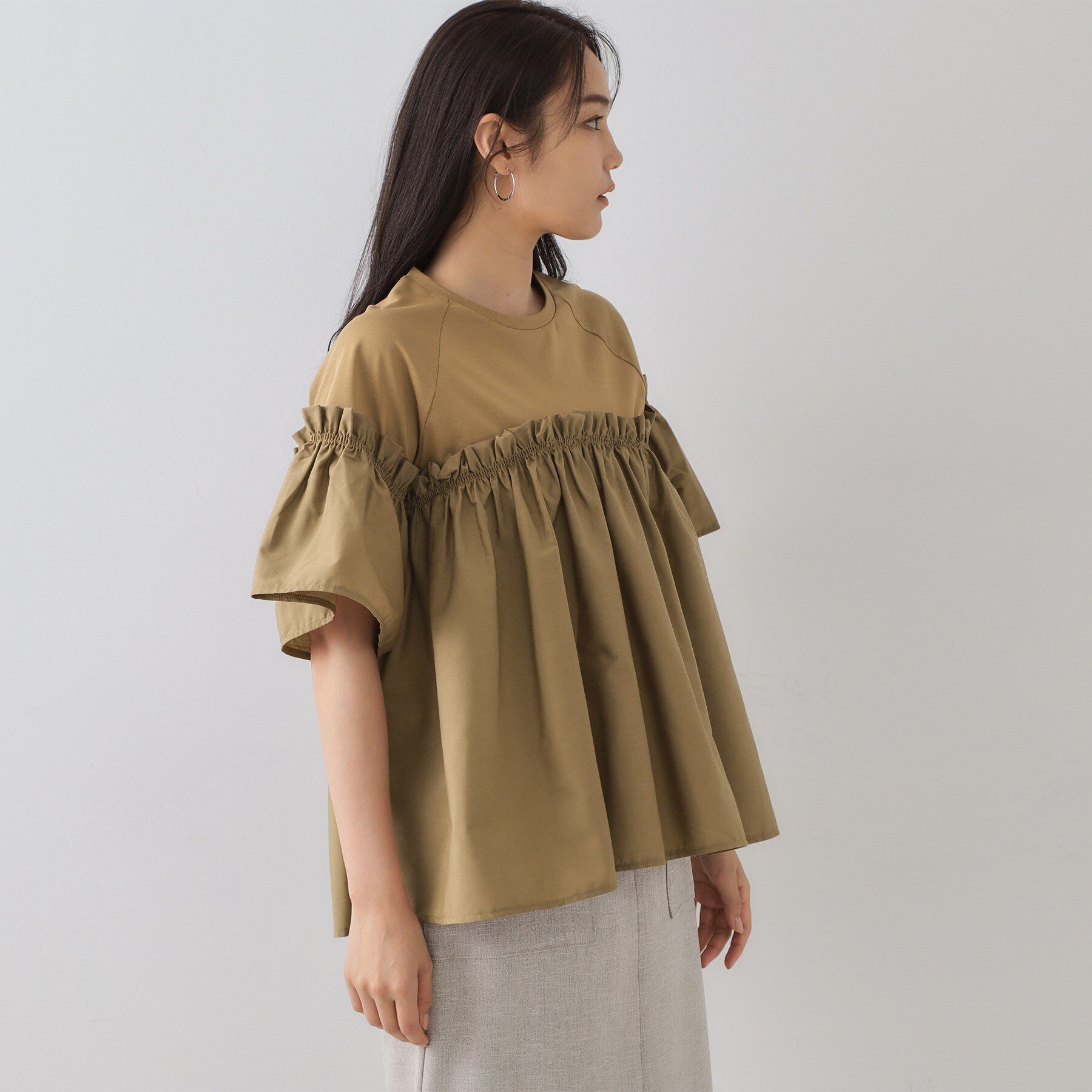 OPAQUE.CLIP「ギャザーフリルドッキングカットソー【洗濯機洗い可】」|Tシャツ・カットソー|