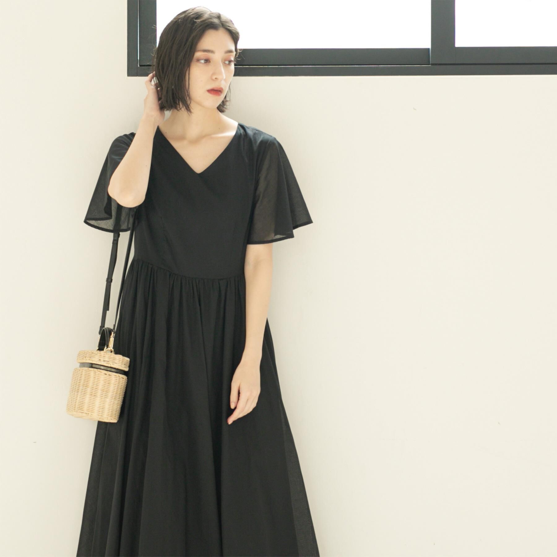 OPAQUE.CLIP「Vネックフィット＆フレアドレス/オーガニックコットン混【洗濯機洗い可】」|ワンピース|