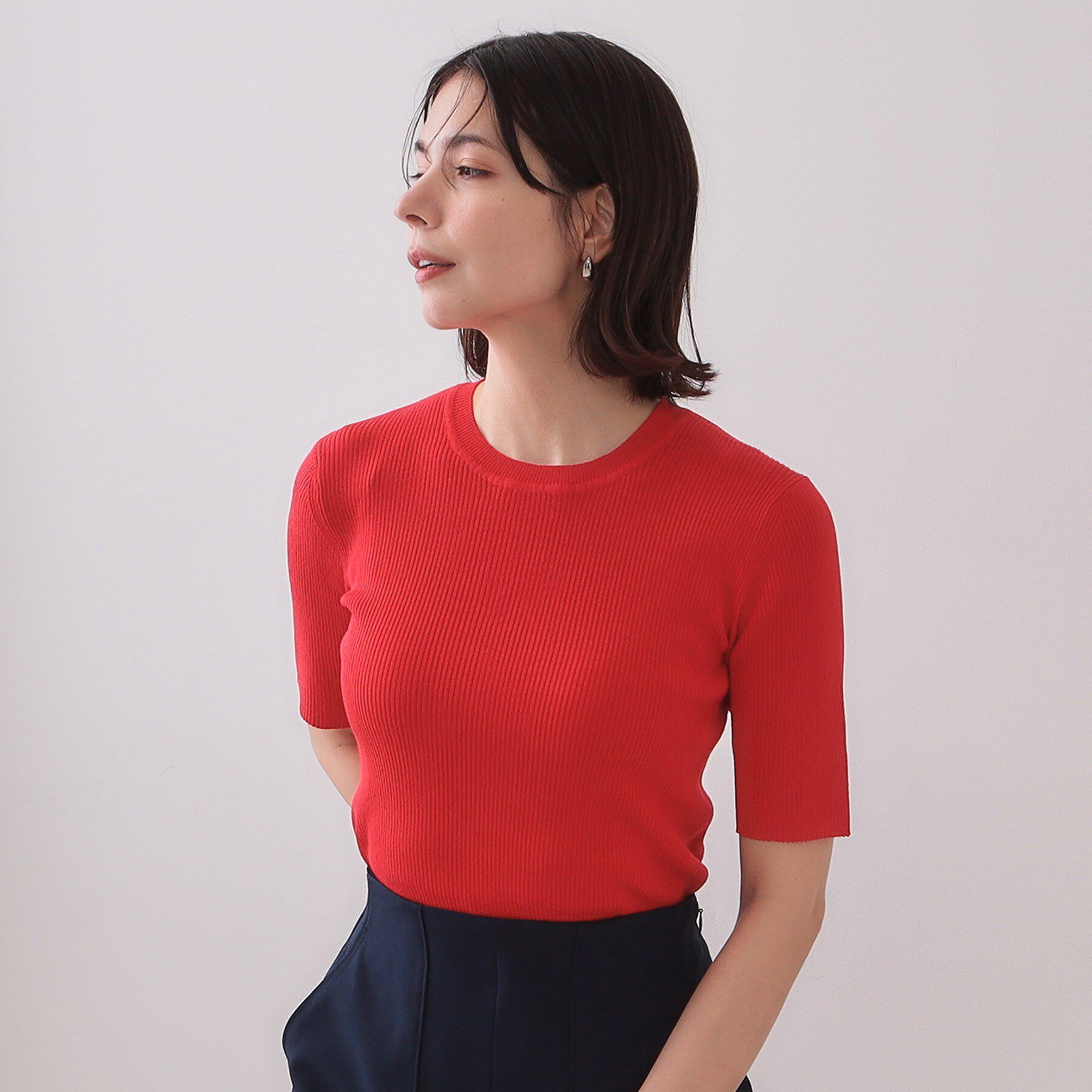 OPAQUE.CLIP「シアーリブハーフスリーブニット【洗濯機洗い可/抗ピル】」|ニット・セーター|