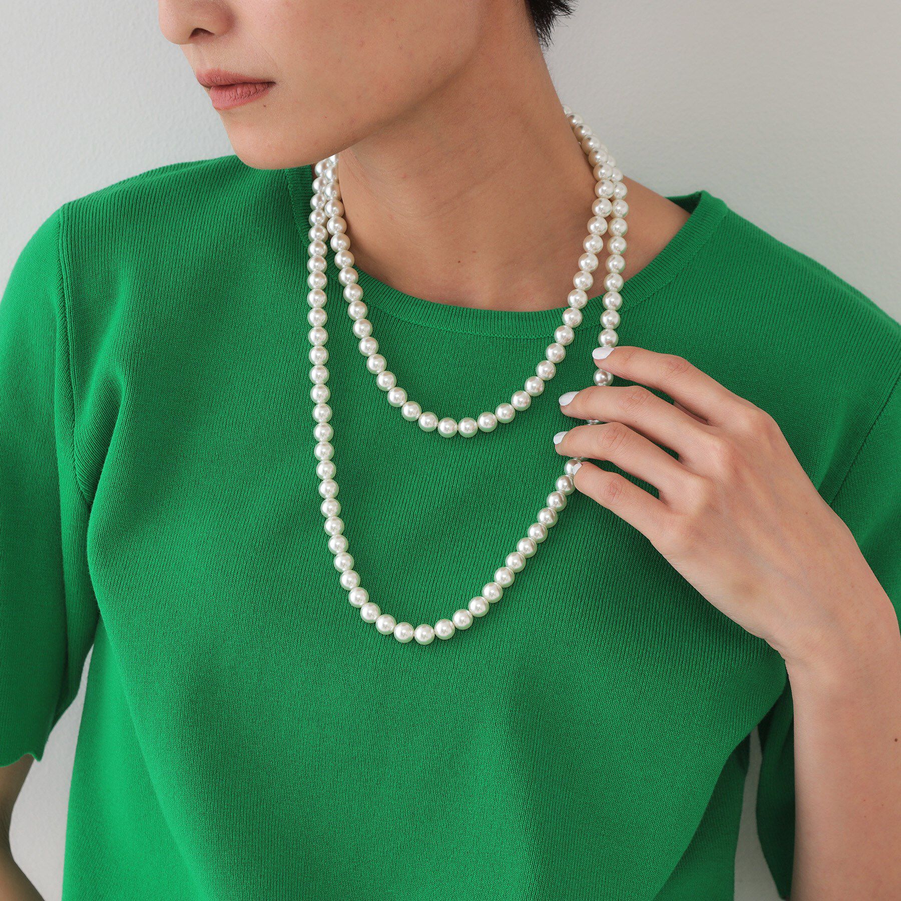 OPAQUE.CLIP「ガラスパールロングネックレス」|ネックレス|