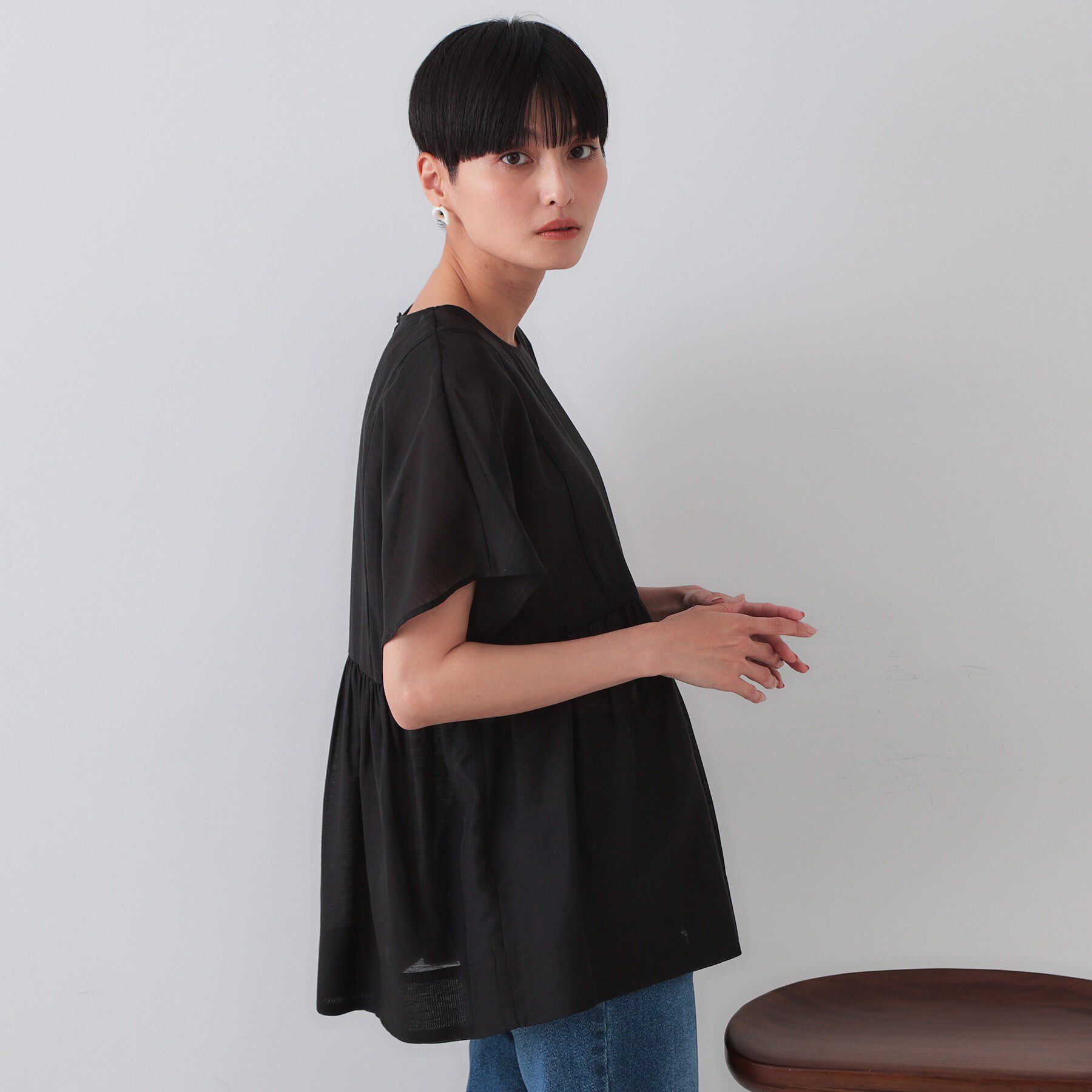 OPAQUE.CLIP「麻混シアーペプラムブラウス【洗濯機洗い可】」|シャツ・ブラウス|
