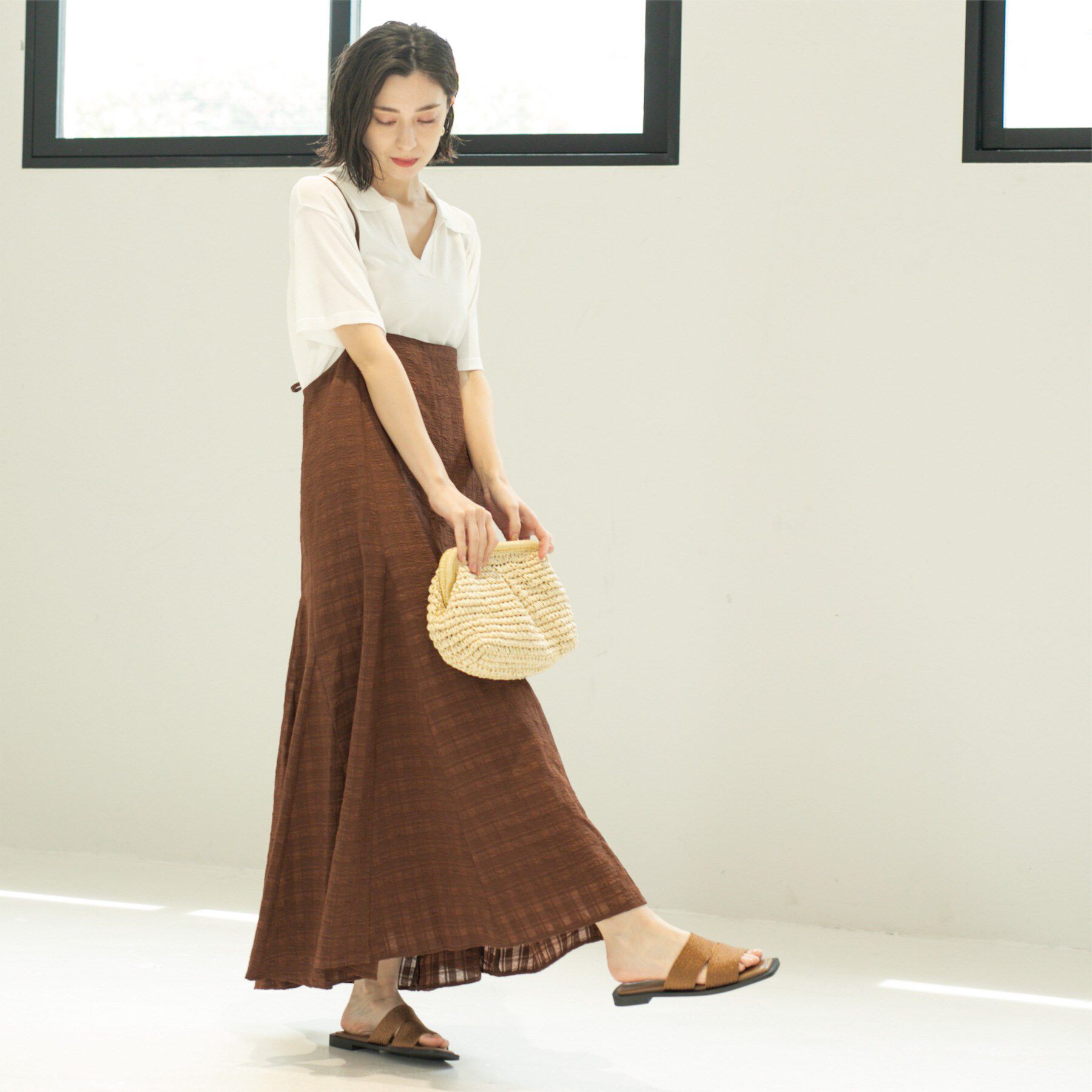 OPAQUE.CLIP「シアーチェックキャミワンピース【洗濯機洗い可】」|ワンピース|ブラウン(243)