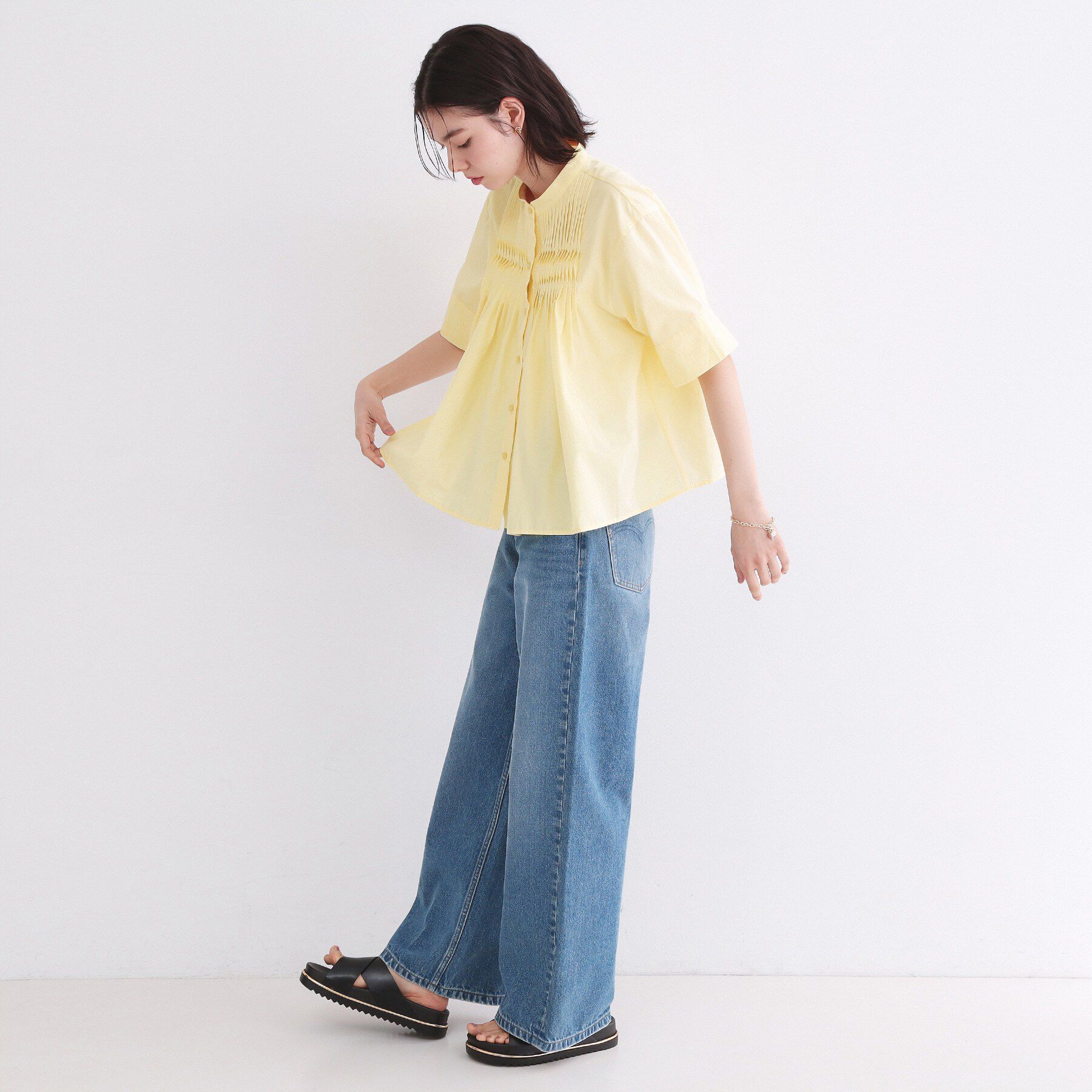 OPAQUE.CLIP「ピンタックフレアシャツ【洗濯機洗い可】」|シャツ・ブラウス|