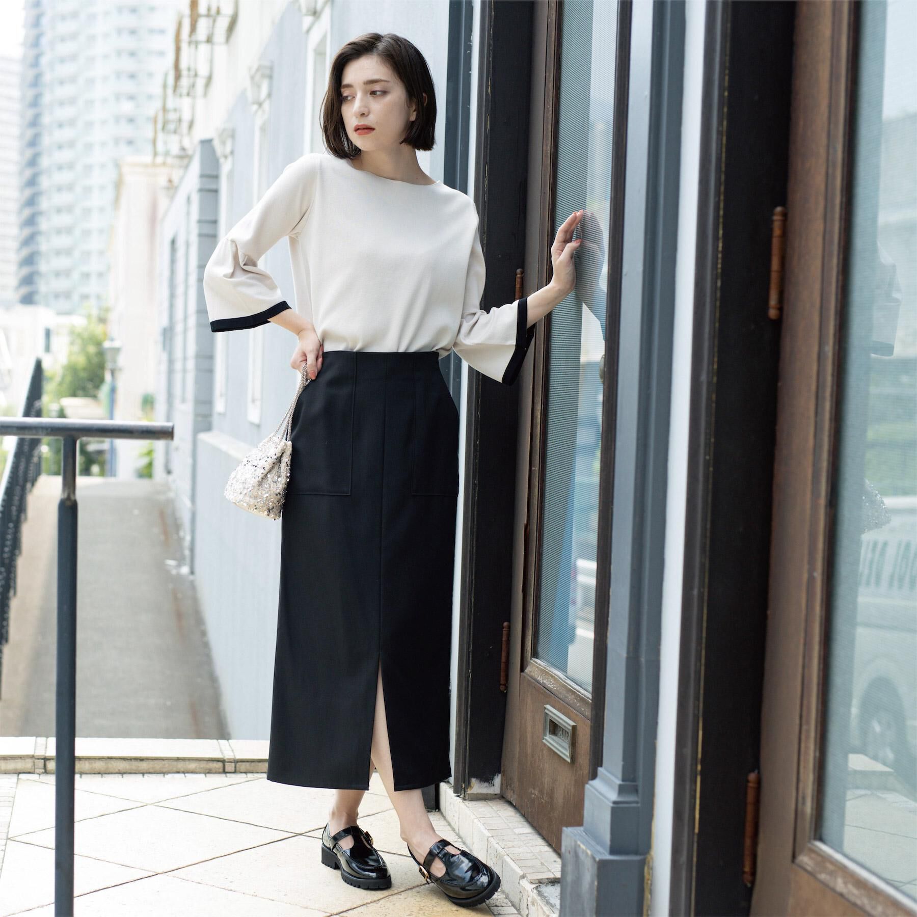 OPAQUE.CLIP「配色フレアスリーブニット【UVケア/洗濯機OK】」|ニット・セーター|