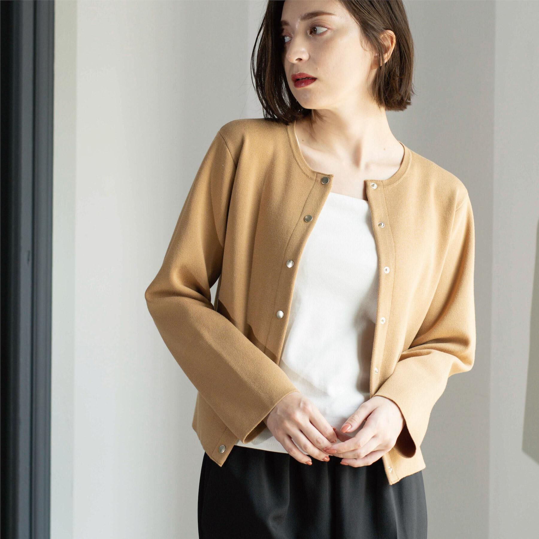 OPAQUE.CLIP「スナップボタンニットカーディガン【UVケア/洗濯機OK】《6col/S～LL》」|カーディガン|キャメルブラウン(0