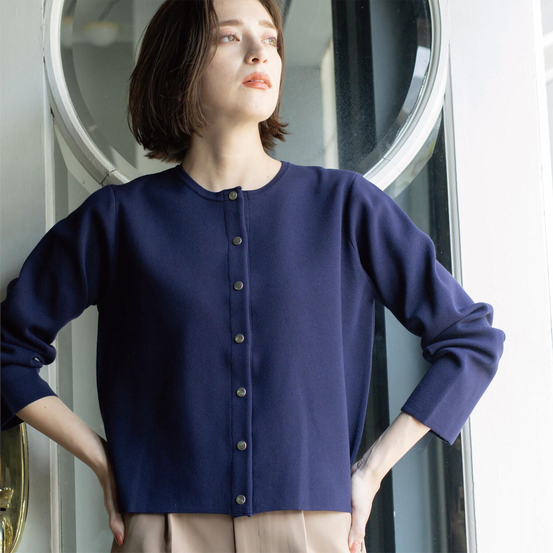 OPAQUE.CLIP「スナップボタンニットカーディガン【UVケア/洗濯機OK】《6col/S～LL》」|カーディガン|ネイビー(894)