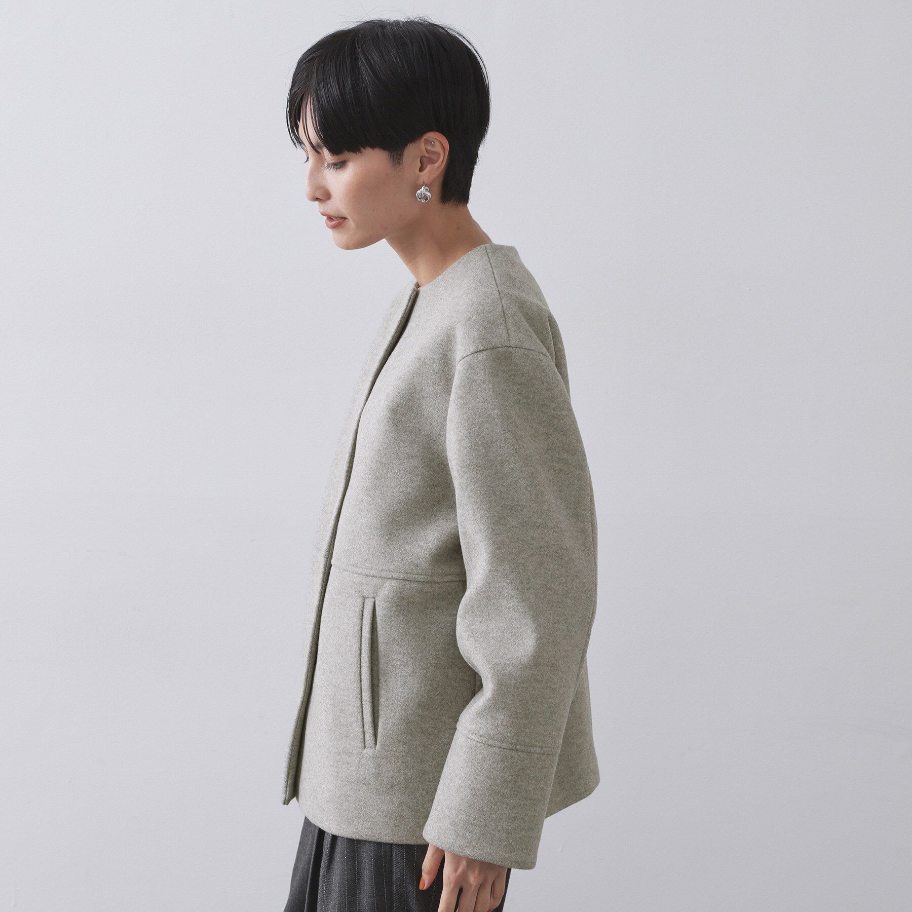 OPAQUE.CLIP「ウールライクメルトンノーカラーコート【洗濯機洗い可】」|ノーカラーコート|