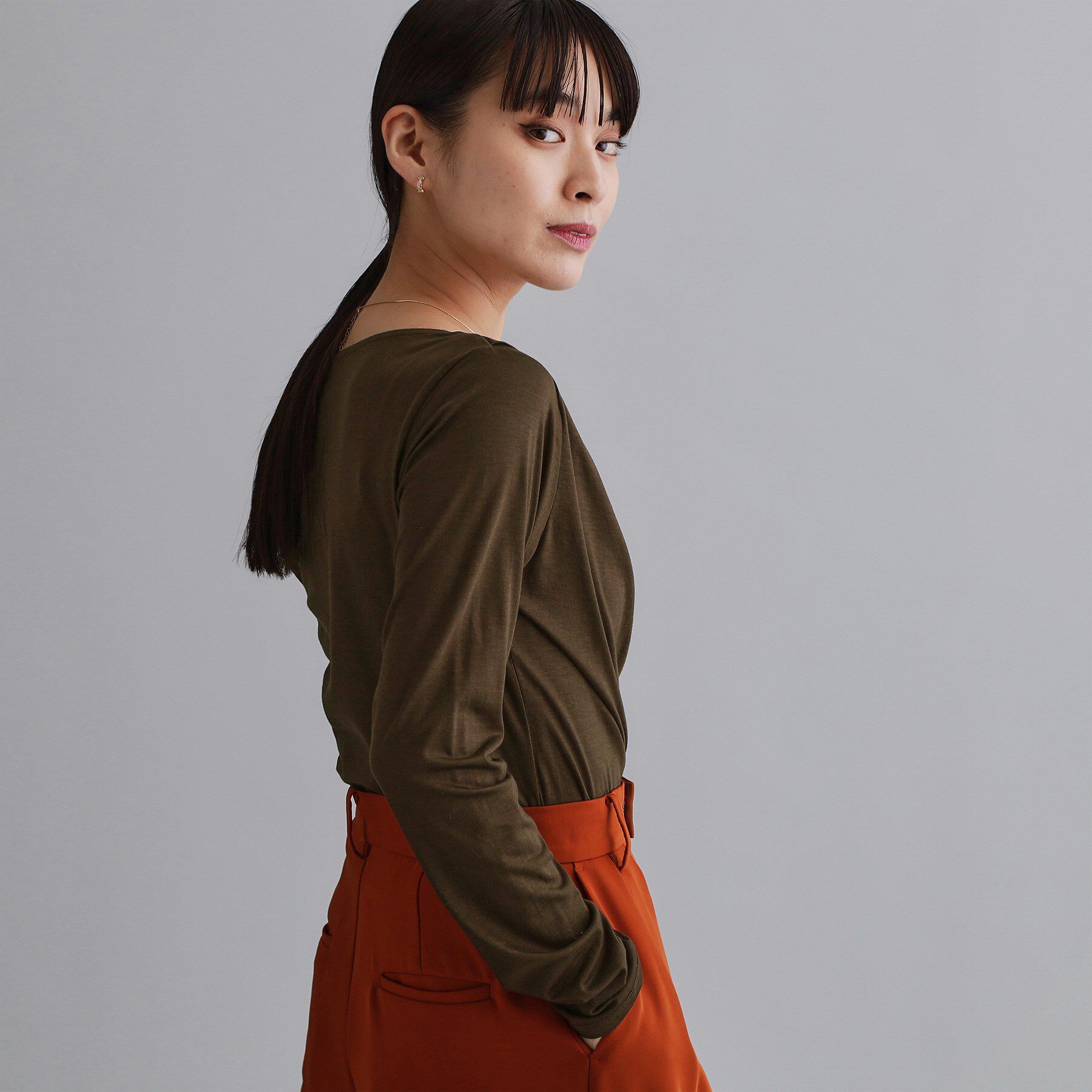 OPAQUE.CLIP「【es】アシメドレープカットソー【洗濯機OK】」|Tシャツ・カットソー|