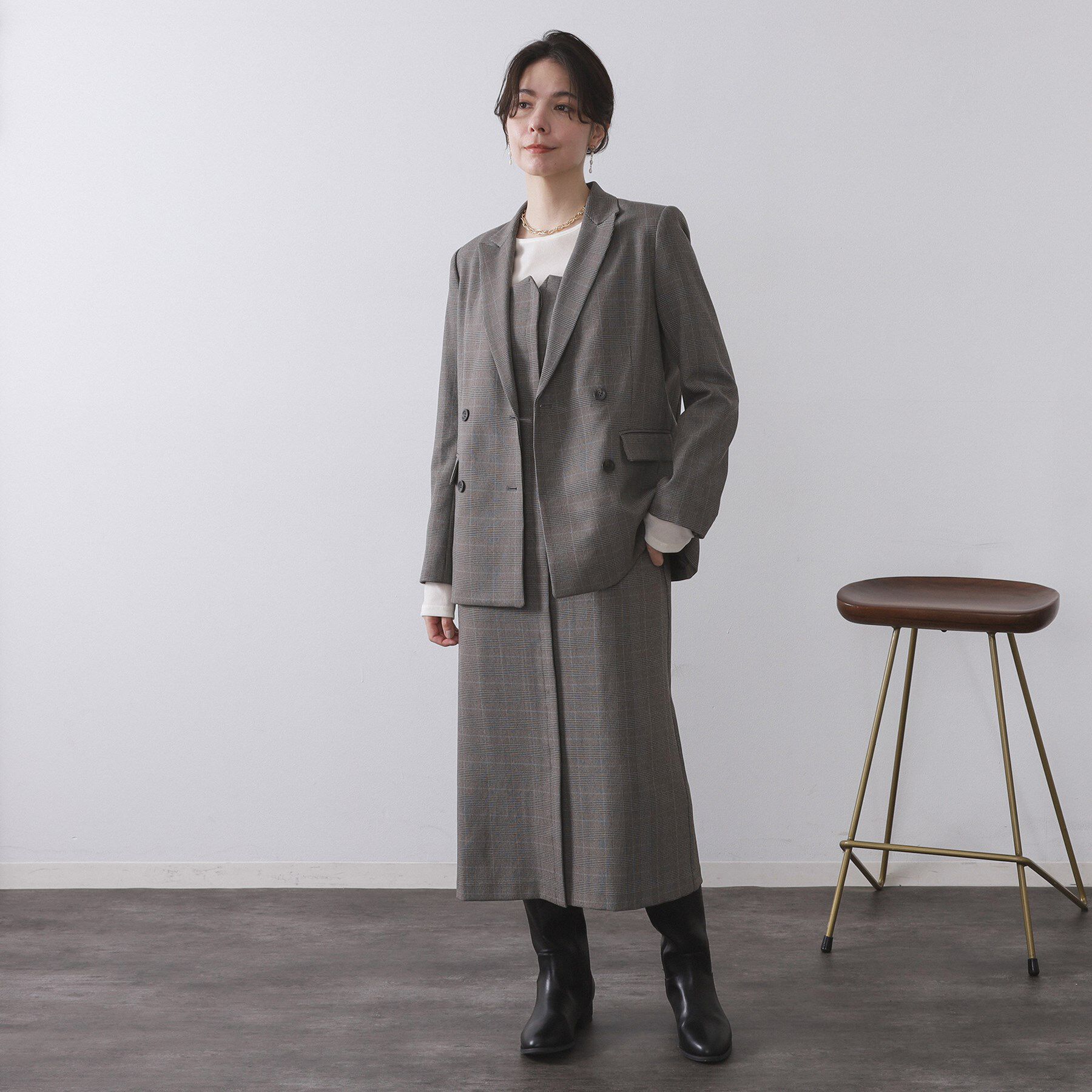 OPAQUE.CLIP「グレンチェックキャミワンピース/セットアップ対応可【洗濯機OK】」|ワンピース|