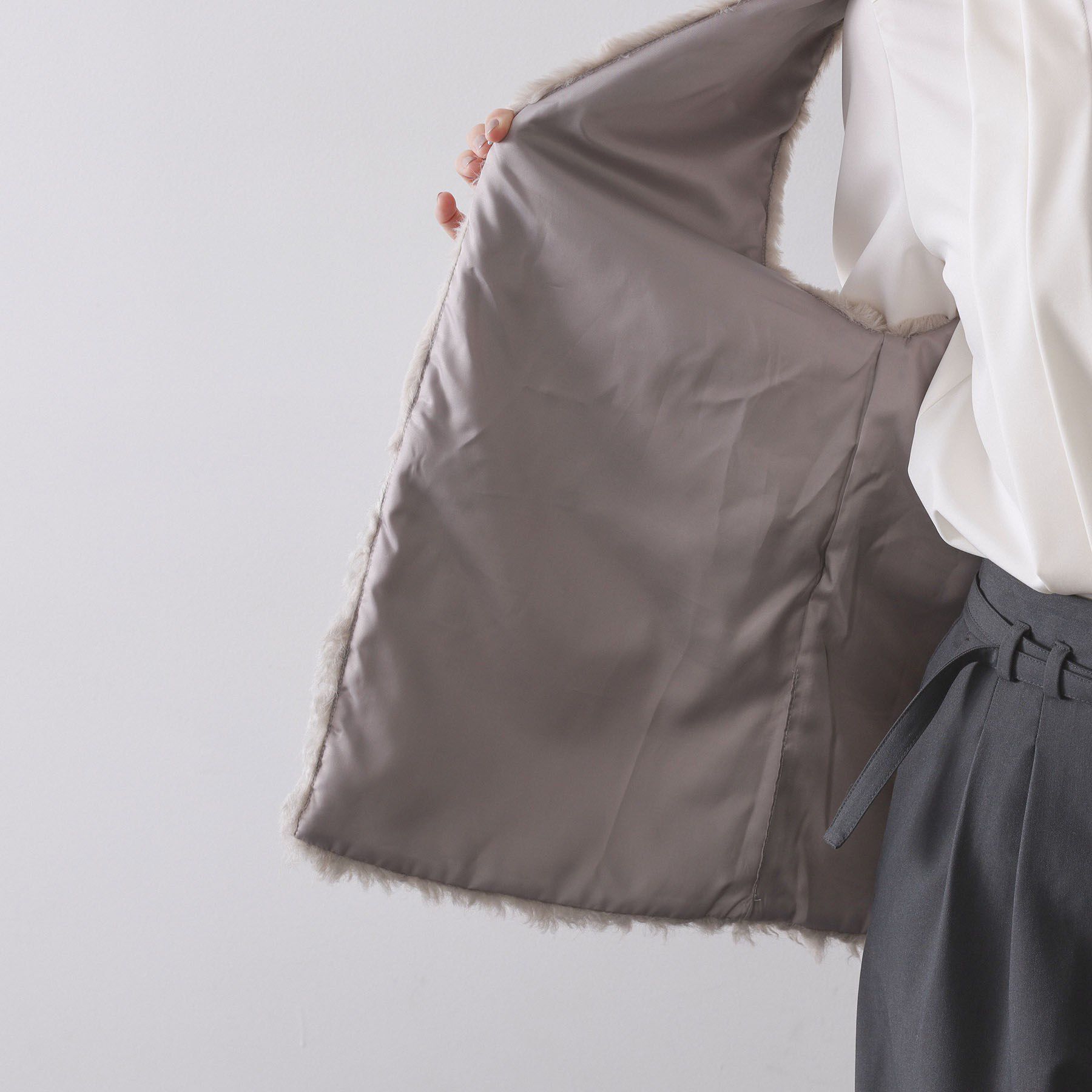 OPAQUE.CLIP「フェイクファー&times;フェイクボアドッキングジレ【洗濯機OK】」|ベスト・ジレ|