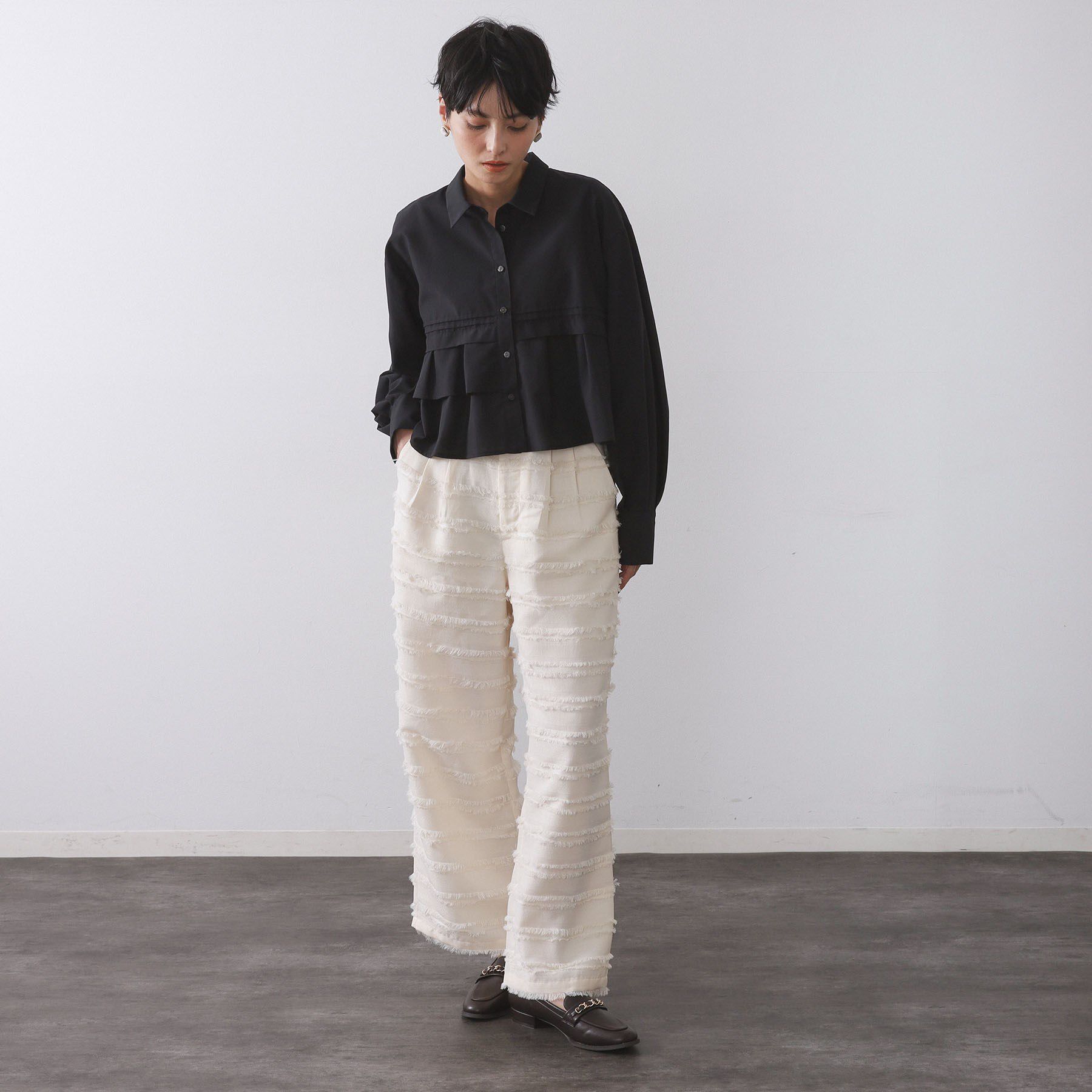 OPAQUE.CLIP「ピンタックフリルショートシャツ【洗濯機OK】」|シャツ・ブラウス|