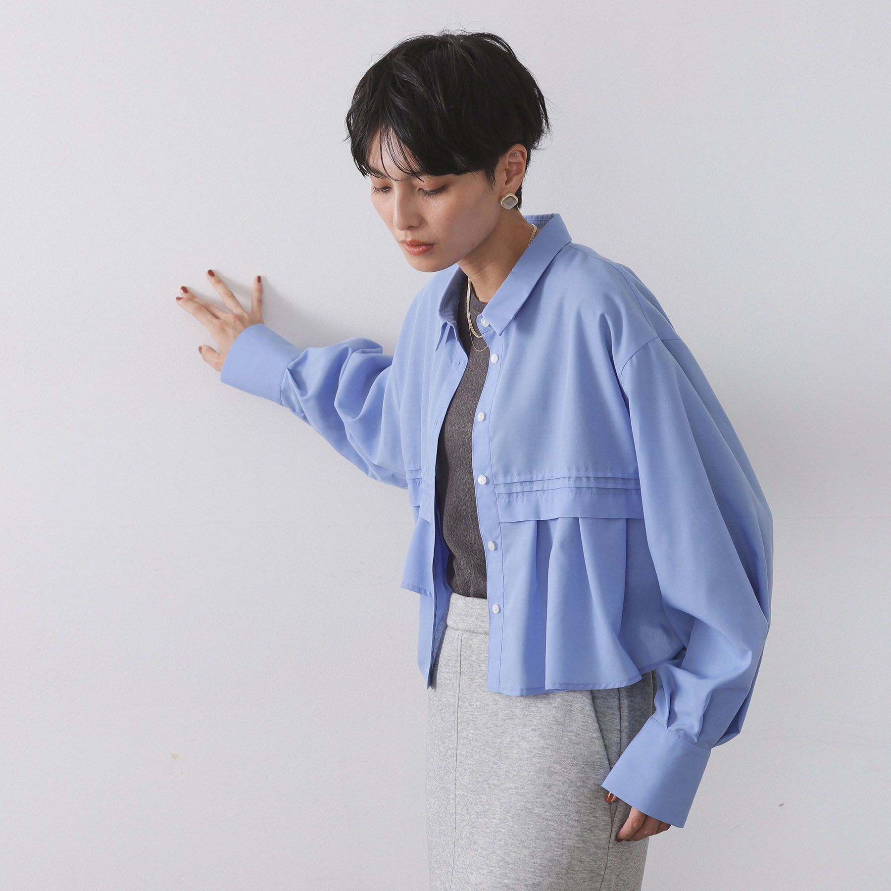 OPAQUE.CLIP「ピンタックフリルショートシャツ【洗濯機OK】」|シャツ・ブラウス|