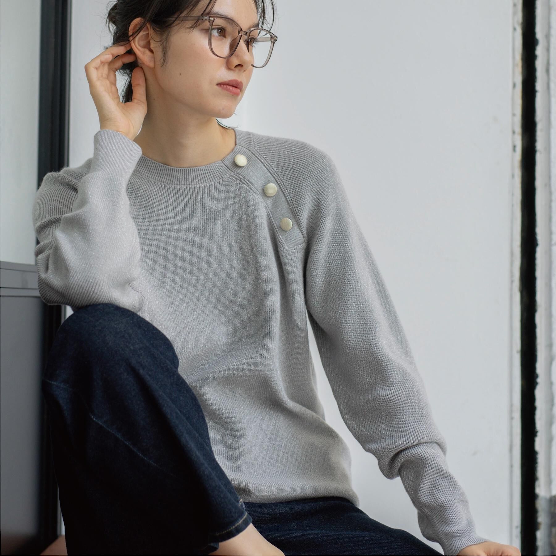 OPAQUE.CLIP「ボタンデザインラメニット【洗濯機OK】」|ニット・セーター|