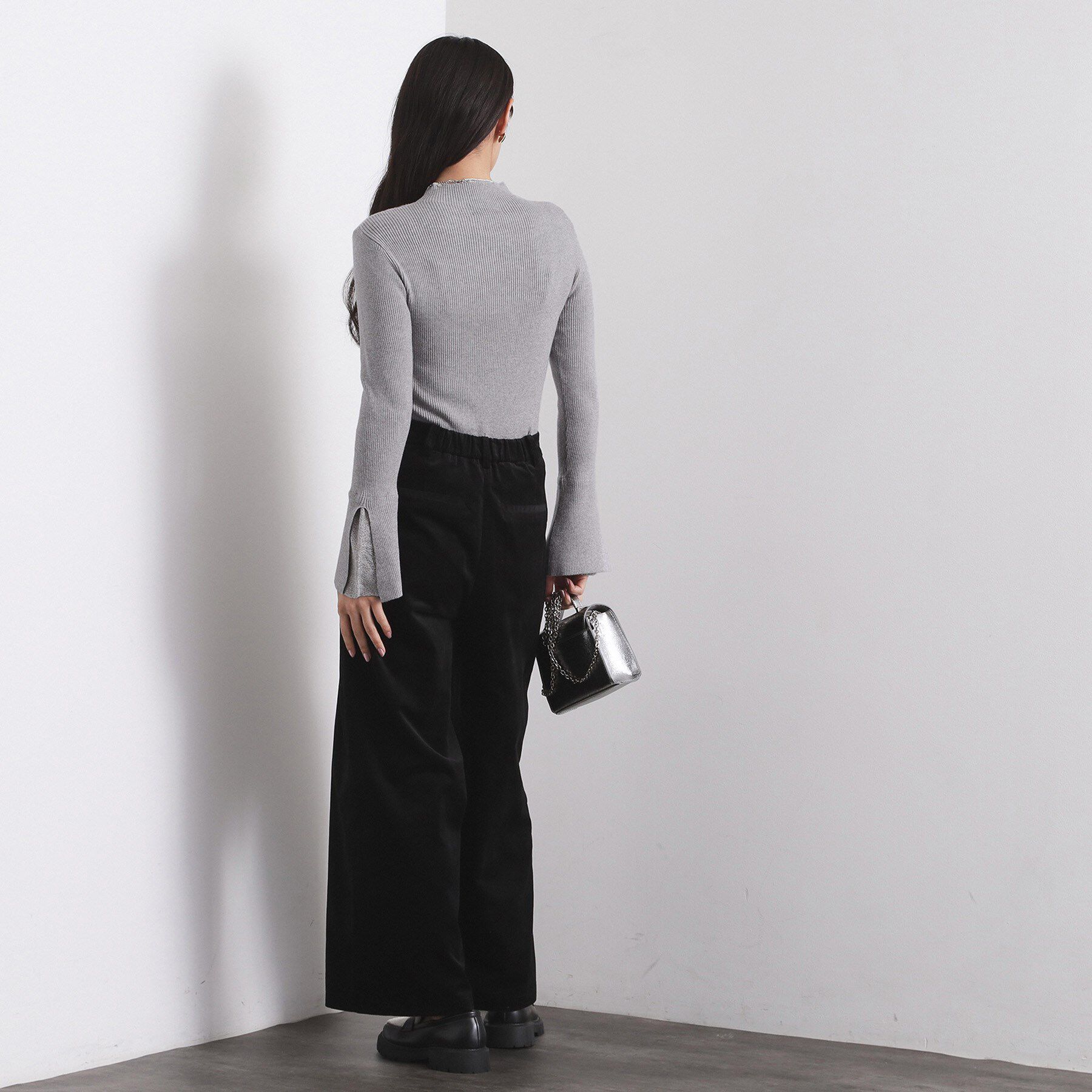 OPAQUE.CLIP「レースフレアハイネックリブニット【洗濯機OK】」|ニット・セーター|