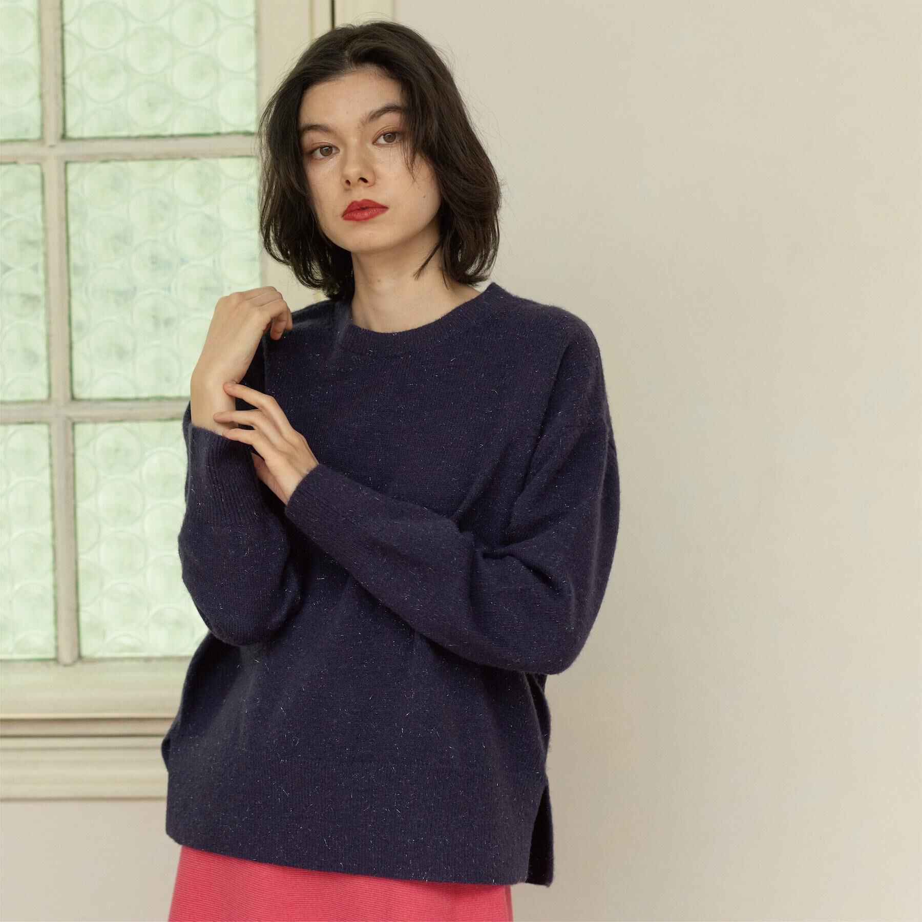 OPAQUE.CLIP「きらきらクルーミドルゲージニット【洗濯機OK】」|ニット・セーター|