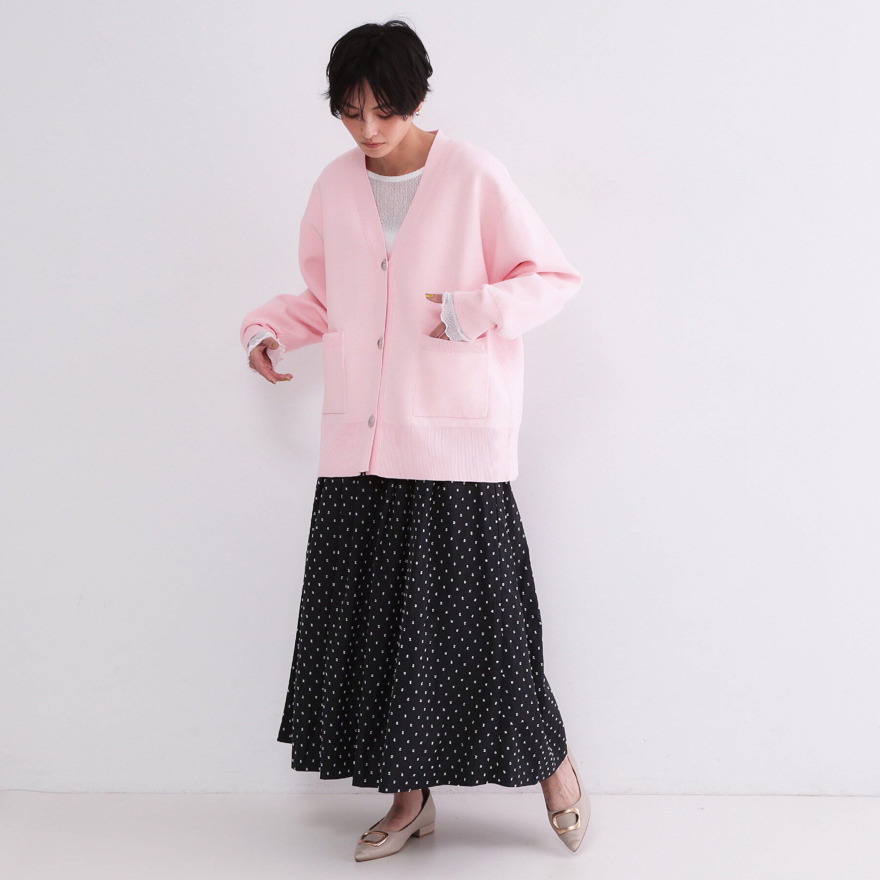 OPAQUE.CLIP「Vネックミドルニットカーディガン【洗濯機OK】」|カーディガン|