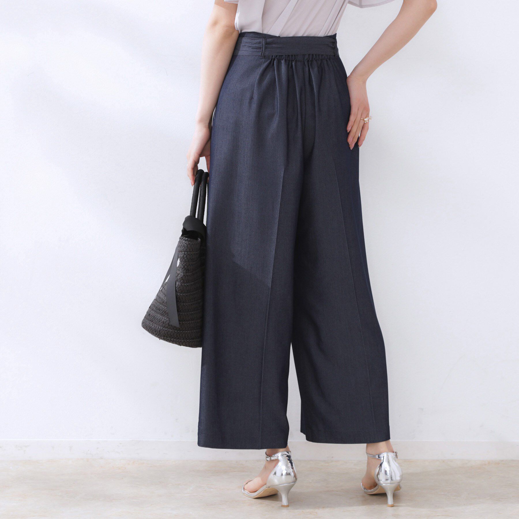 Couture broach「【リボン付き・通勤】シャンブレーワイドパンツ」|その他|