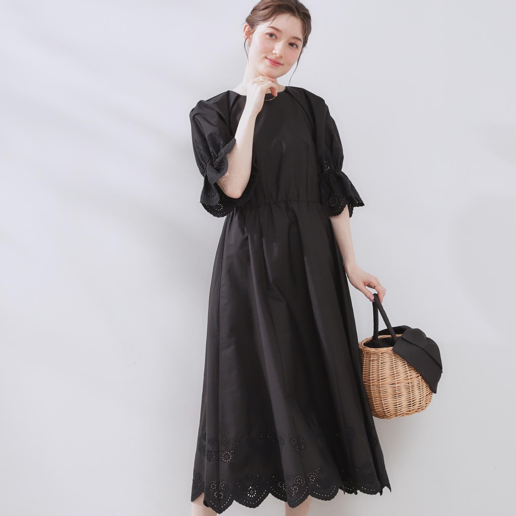 Couture broach「【きれいめ・二の腕カバー】エシカルコットン エンブロドルマンワンピース」|ワンピース|