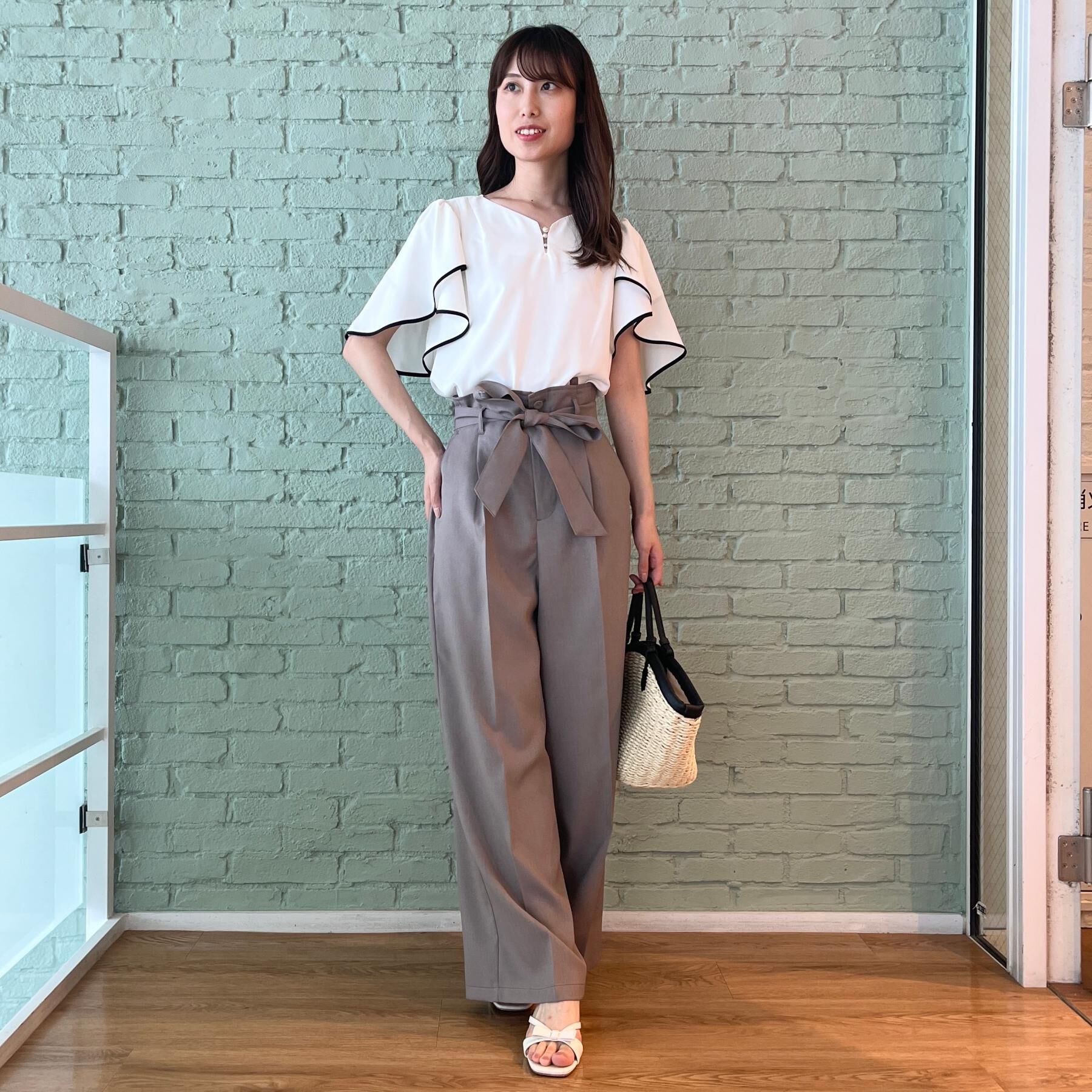 Couture broach「【美脚効果・通勤】リネンライク サス付きパンツ」|その他|