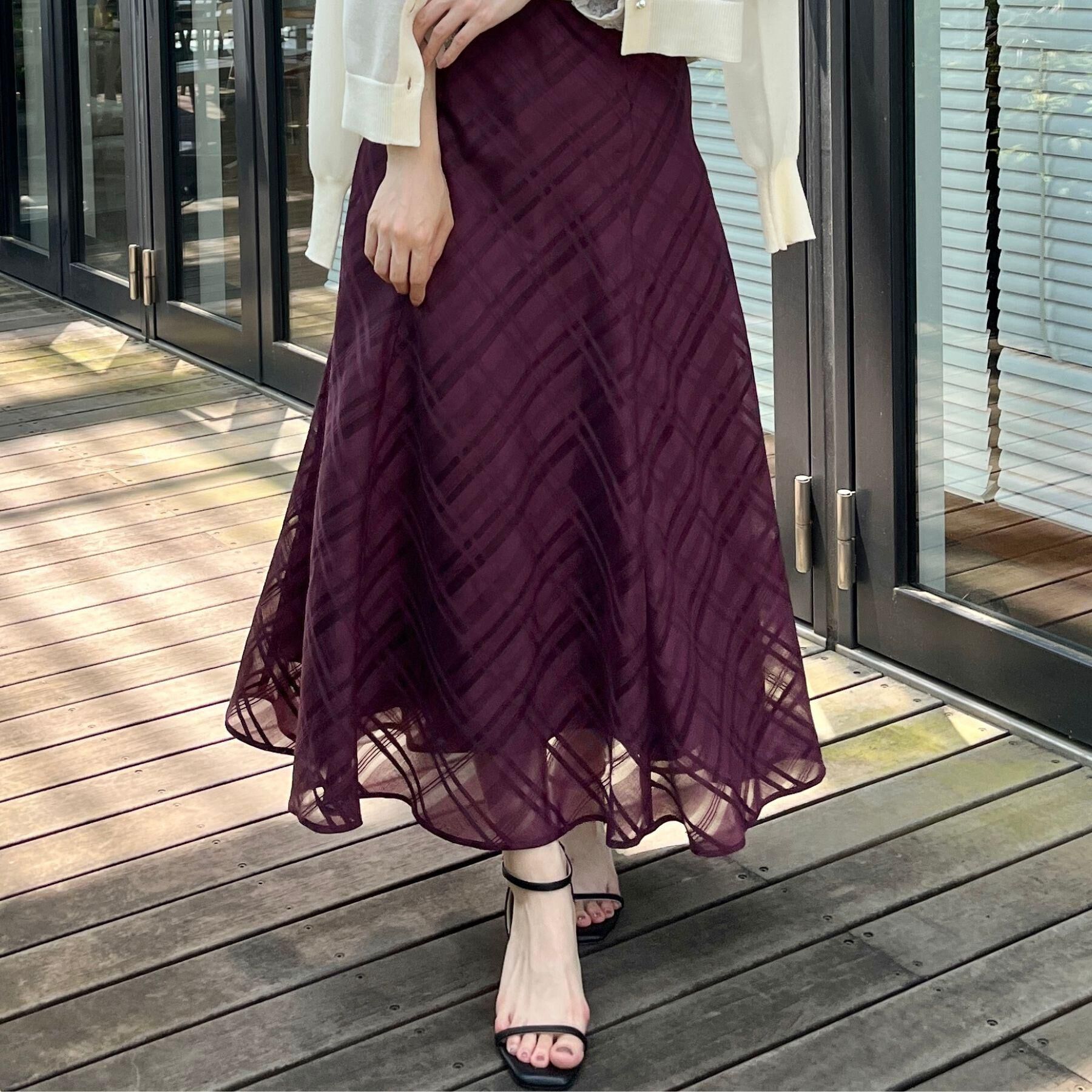 Couture broach「【美シルエット・通勤】シアーチェックオーガンジースカート」|スカート|