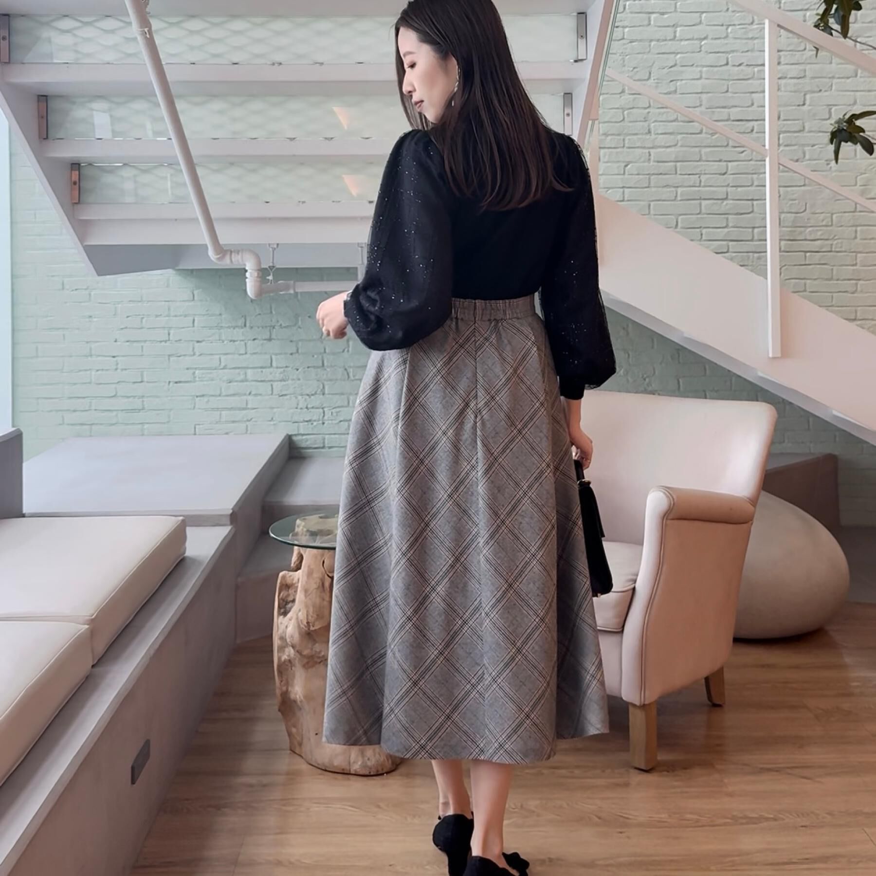 Couture broach「【フェミニン・着映え】袖チェックチュール ドッキングニット」|ニット・セーター|