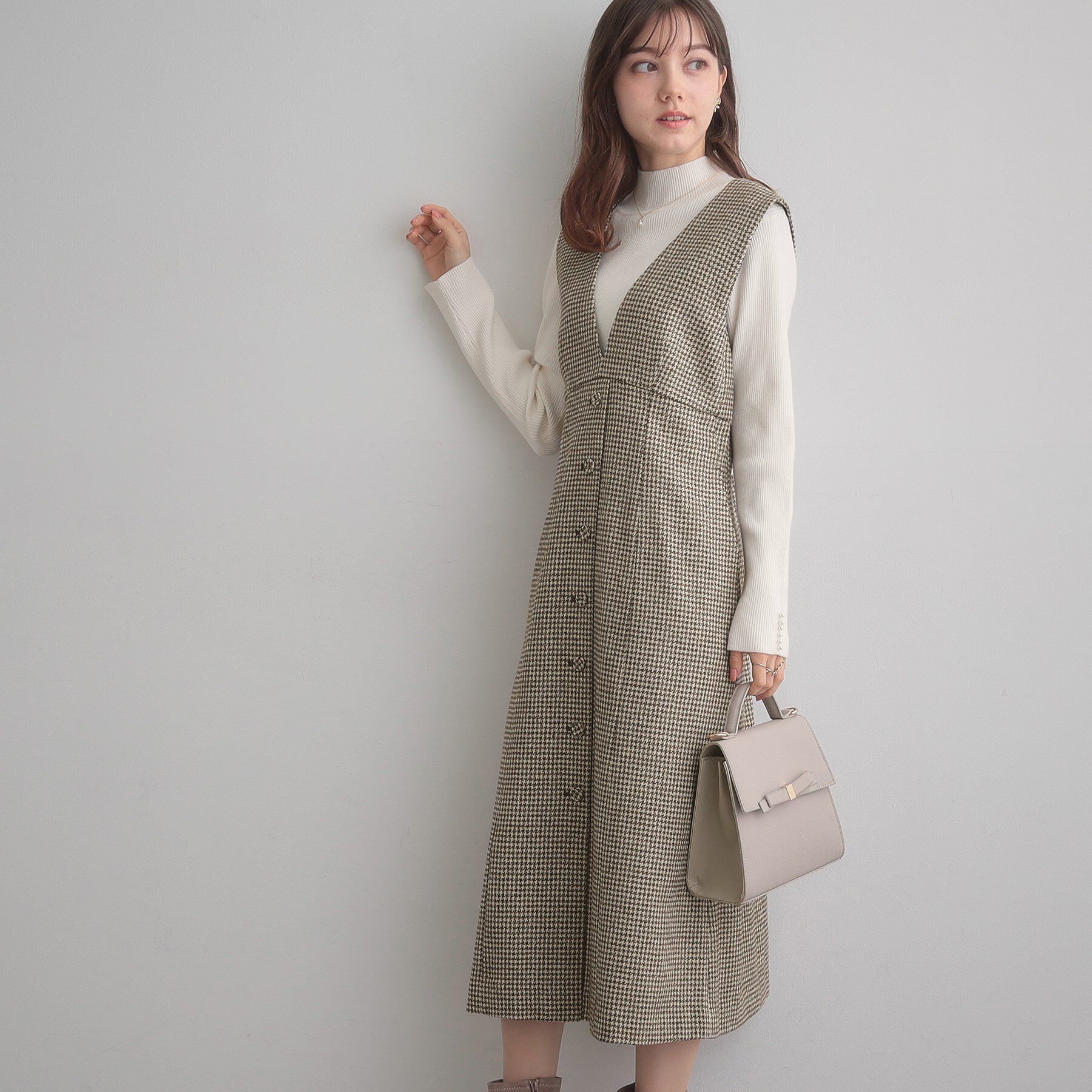 Couture broach「【クラシカル・通勤】ラメ千鳥釦デザインジャンスカ」|ワンピース|