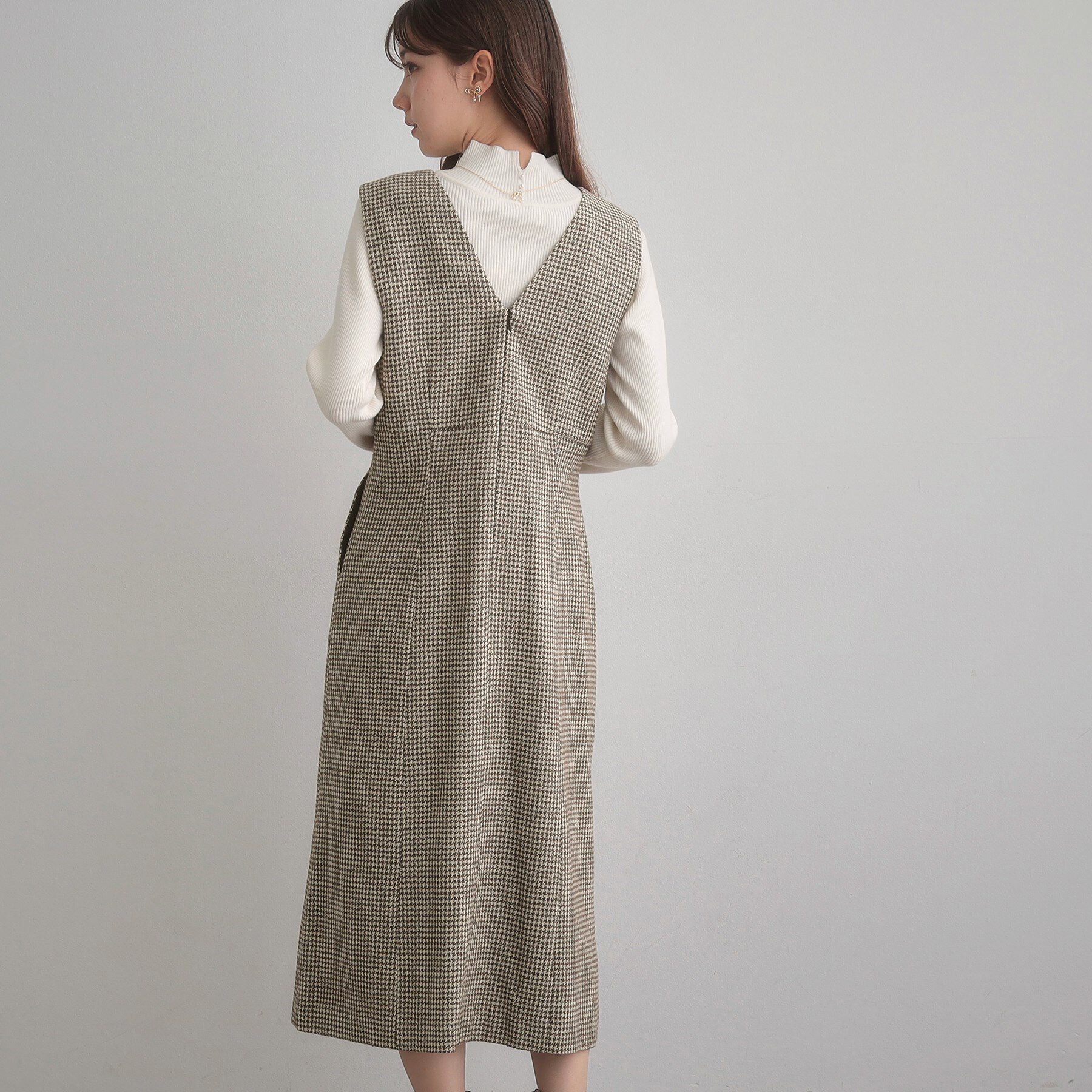 Couture broach「【クラシカル・通勤】ラメ千鳥釦デザインジャンスカ」|ワンピース|
