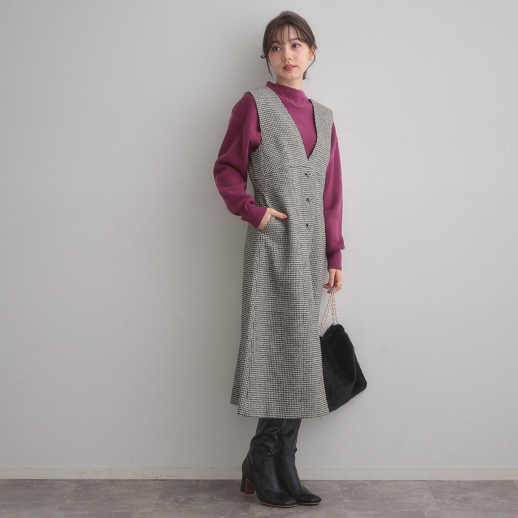 Couture broach「【クラシカル・通勤】ラメ千鳥釦デザインジャンスカ」|ワンピース|