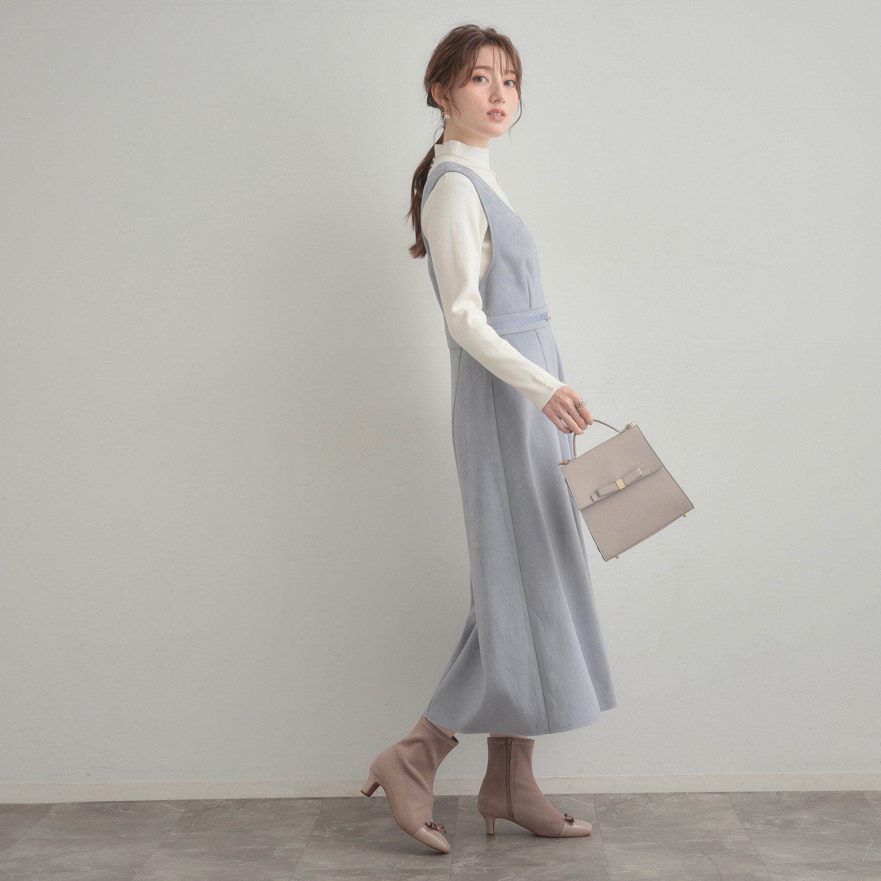 Couture broach「【S-LL/通勤】ビット付き スエード調ダンボールジャンスカ」|ワンピース|