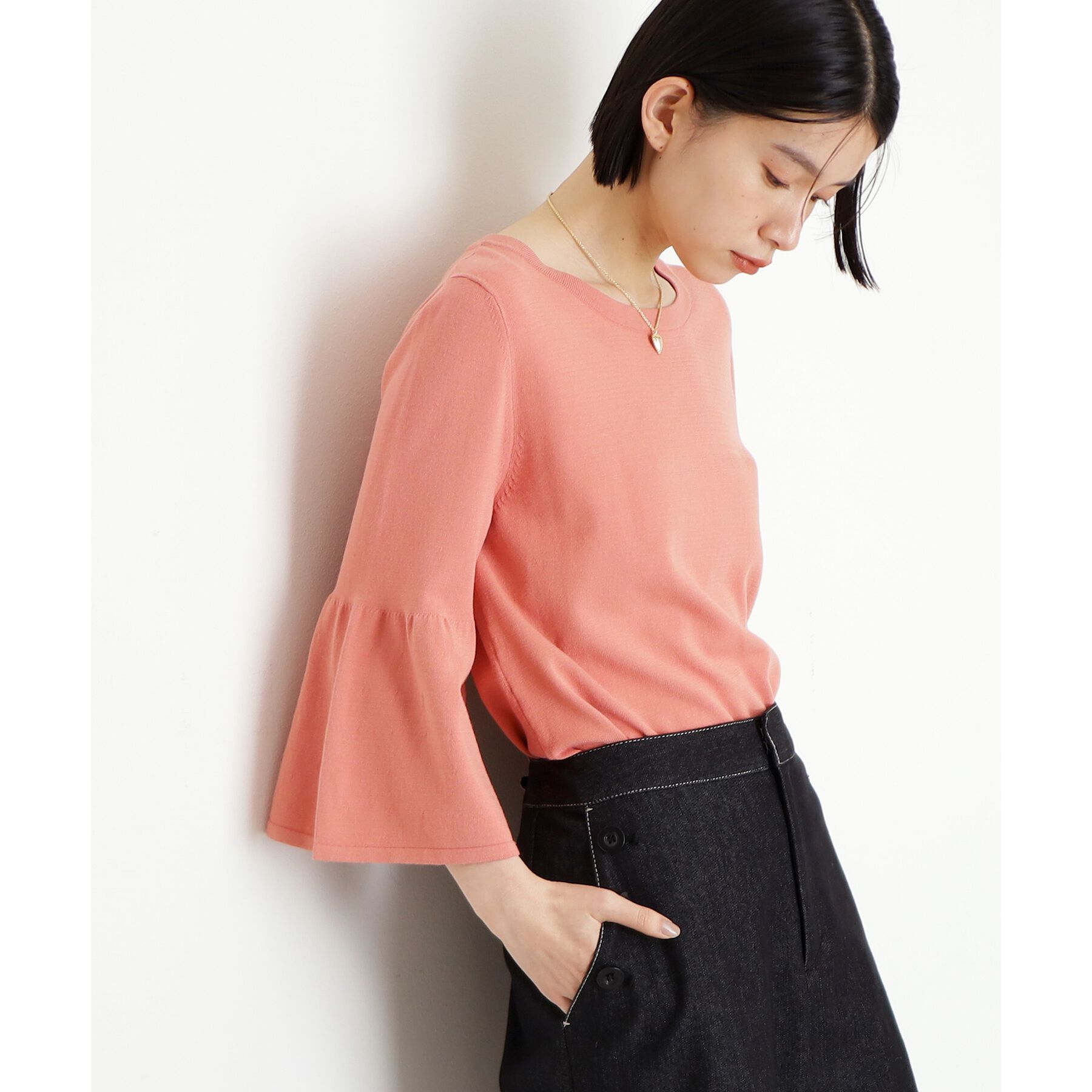 THE SHOP TK「【接触冷感/体型カバー】7分袖フレアニット/洗濯機OK/ＵＶケア」|ニット・セーター|