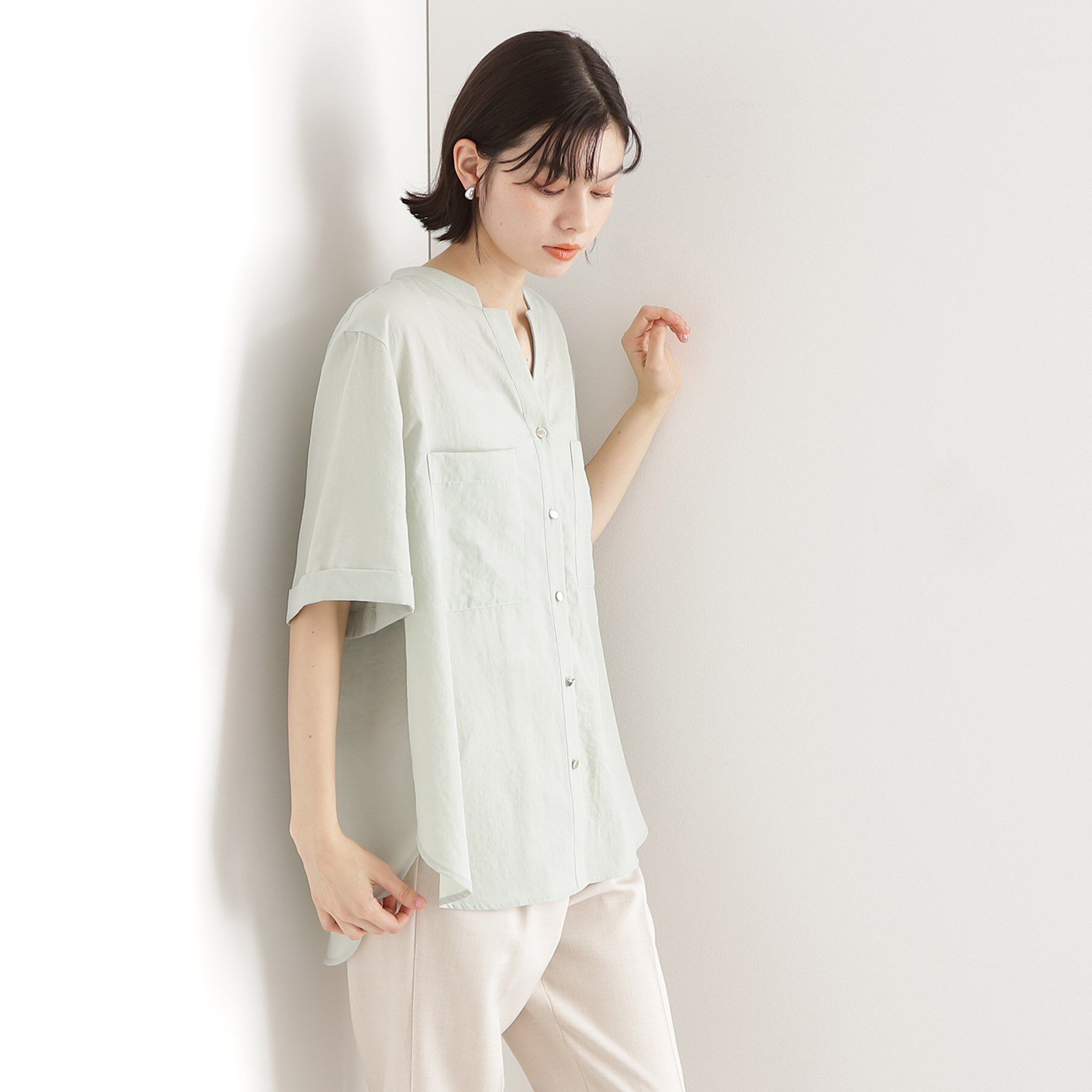 THE SHOP TK「ダブルポケット5分袖シャツ【体型カバー/洗濯機OK】」|シャツ・ブラウス|