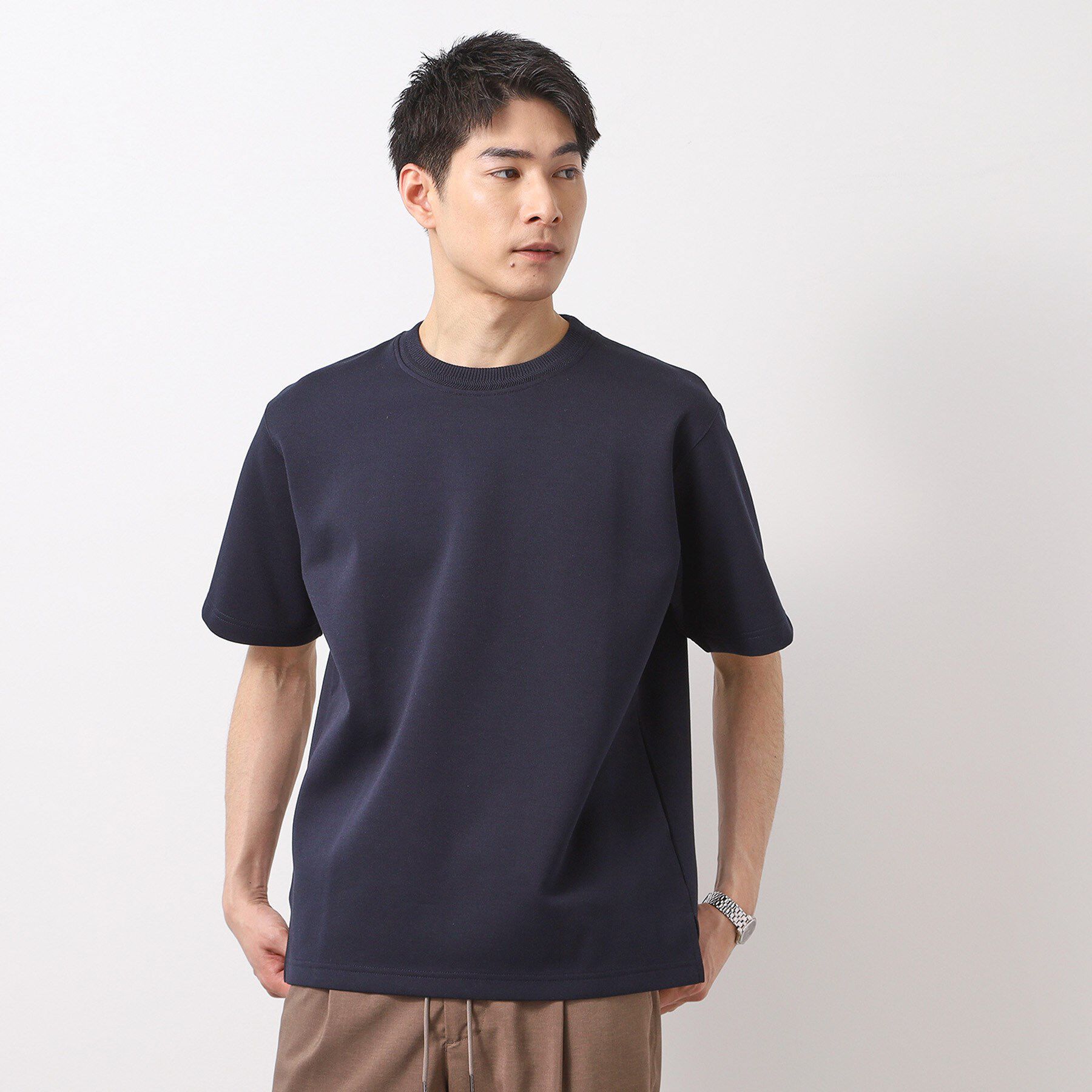 THE SHOP TK「ダブルフェイス半袖Tシャツ　【洗濯機OK】」|Tシャツ・カットソー|ネイビー(094)