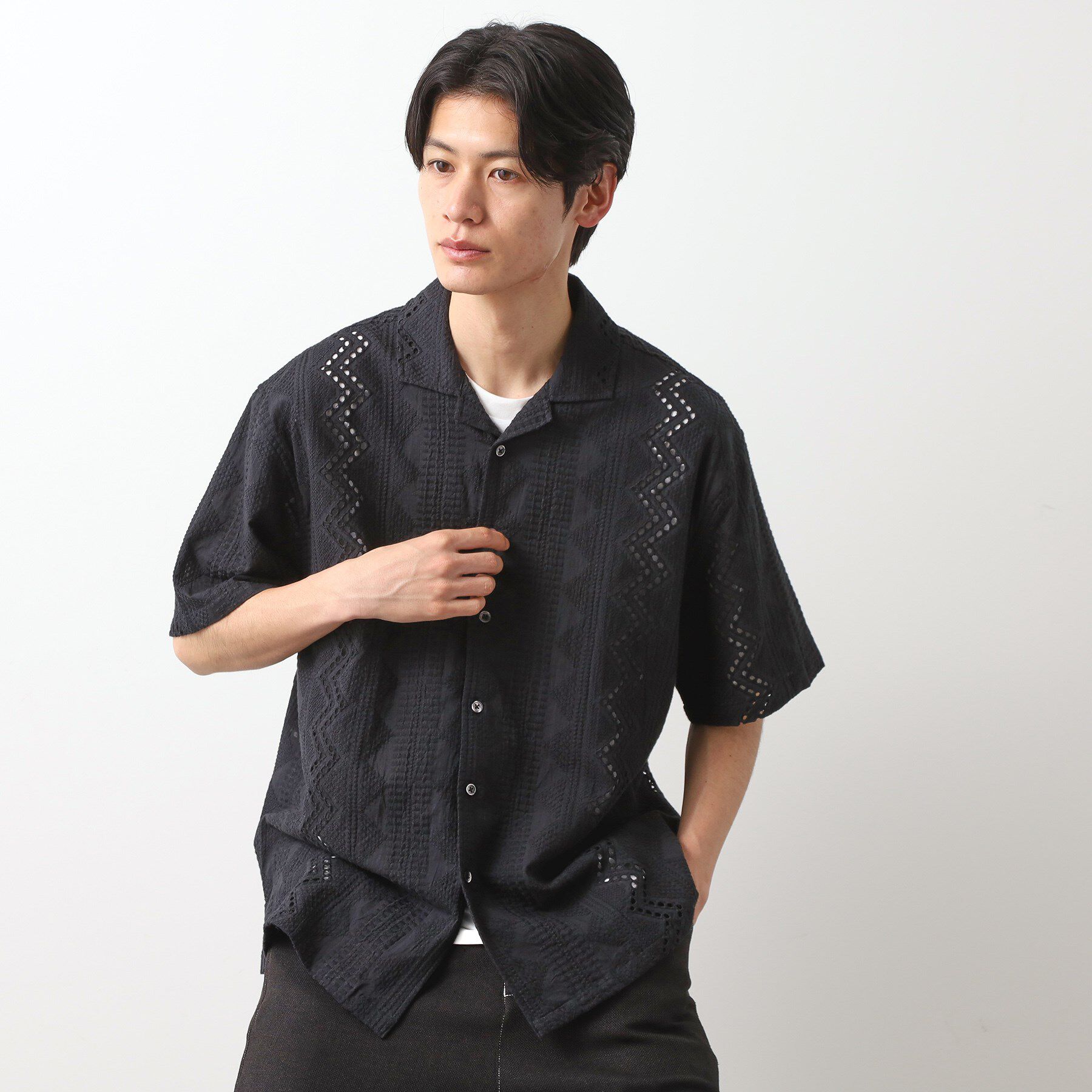 THE SHOP TK「インド刺繍半袖シャツ　【親子リンク/洗濯機OK】」|シャツ・ブラウス|ブラック(019)