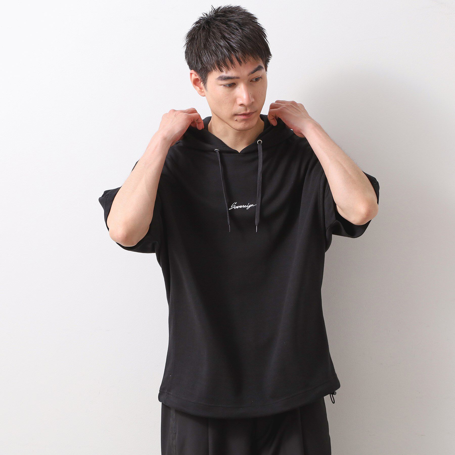 THE SHOP TK「ポンチ半袖パーカー　【洗濯機OK】」|パーカー|ブラック(019)