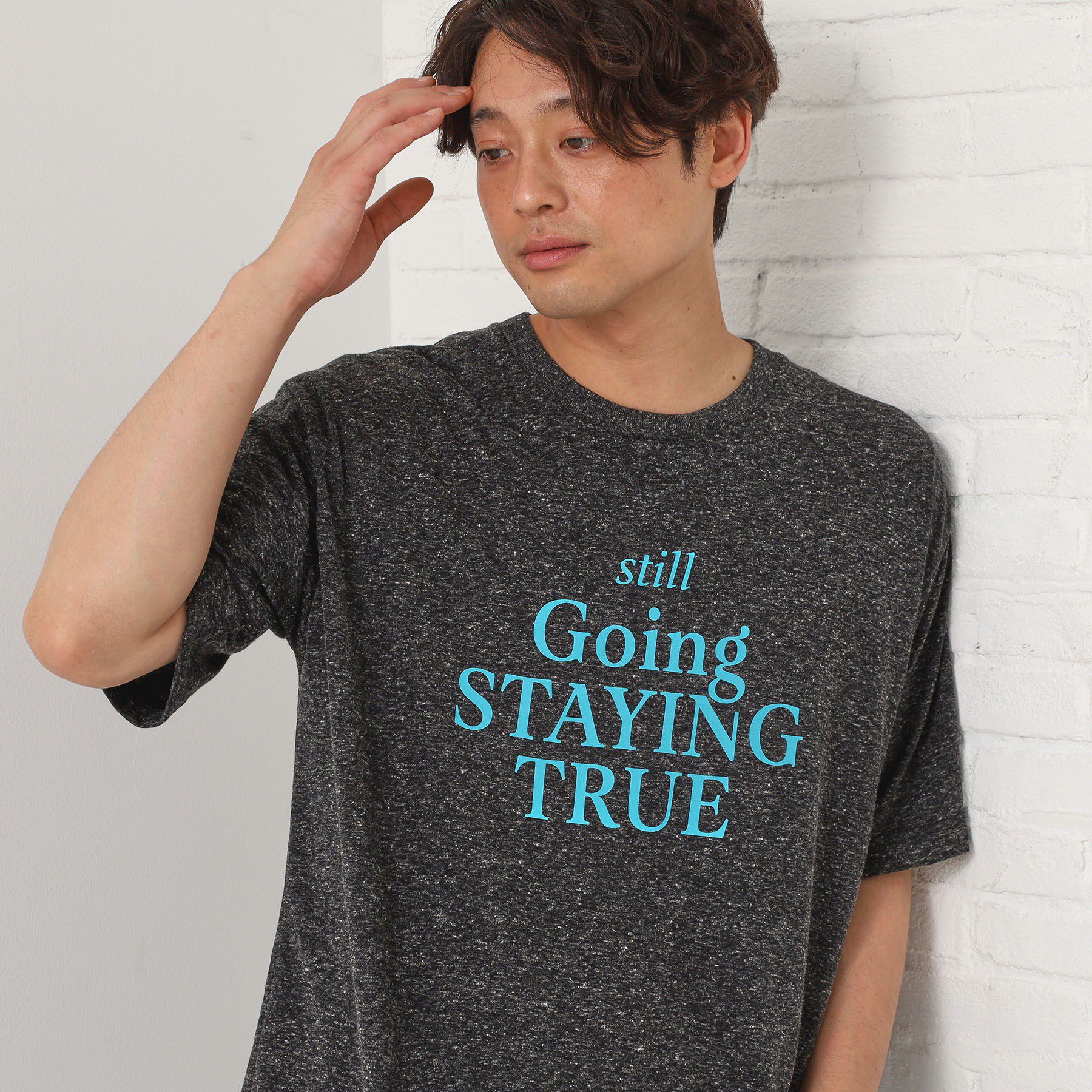 THE SHOP TK「ポリ麻プリント半袖Tシャツ【洗濯機OK】」|Tシャツ・カットソー|