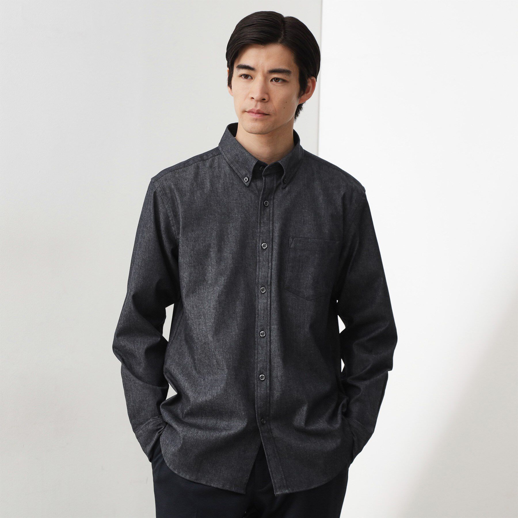 THE SHOP TK「エバーデニムシャツ【色落ちしにくい/洗濯機OK】」|シャツ・ブラウス|ネイビー(094)