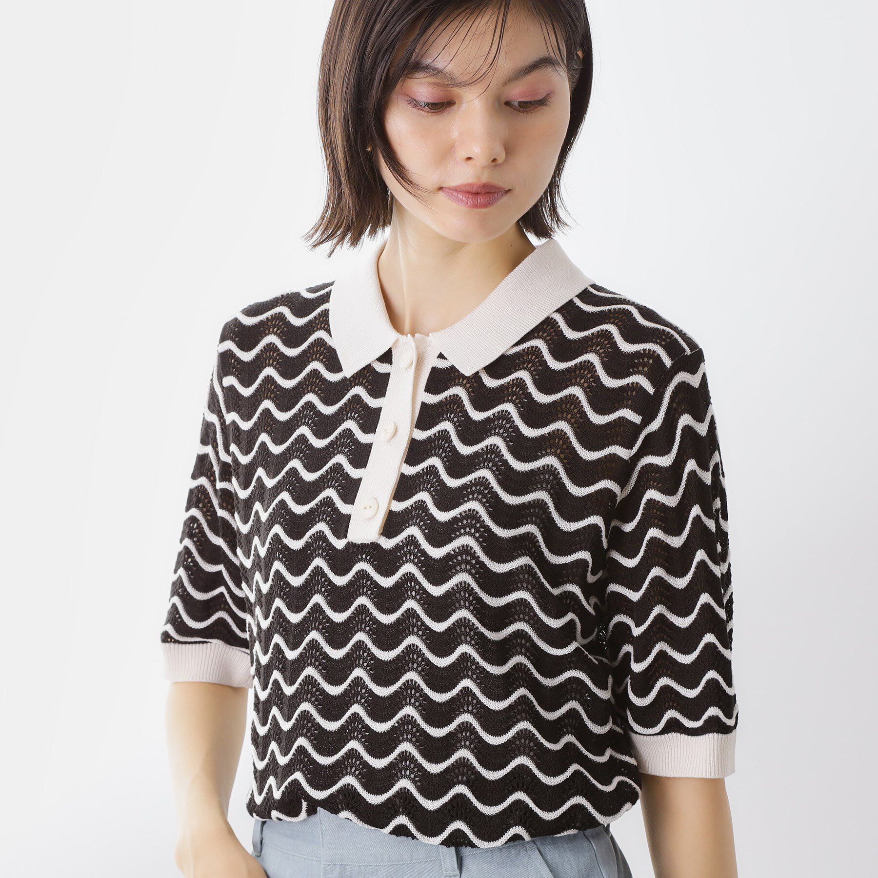 THE SHOP TK「【再入荷】柄アソートポロニットシャツ【洗濯機OK】」|ニット・セーター|